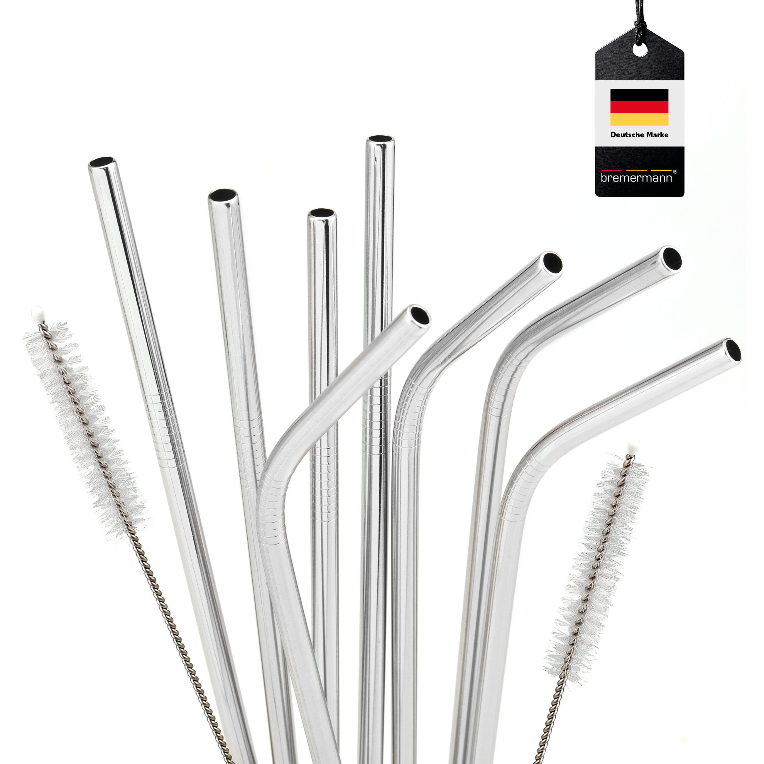 bremermann Trinkhalme 8er Edelstahl-Trinkhalme, 21,5 cm Länge, wiederverwendbar, gerade und, (8-tlg), 4x gebogen, 4x gerade, inkl. 2 Reinigungsbürsten
