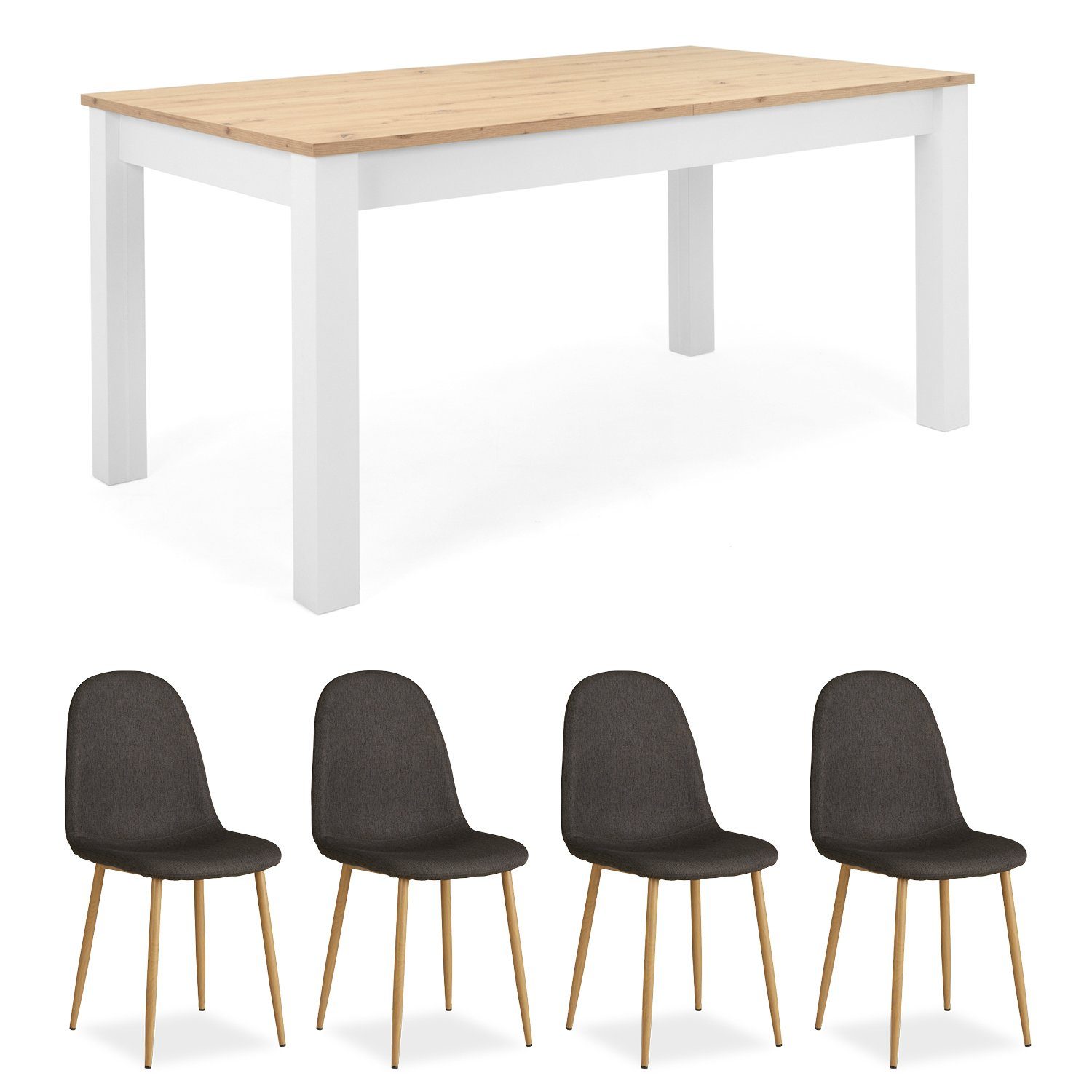 Homestyle4u Essgruppe Tisch mit 4 Stühlen Esstisch ausziehbar Holztisch, (Komplett-Set, 5-tlg)