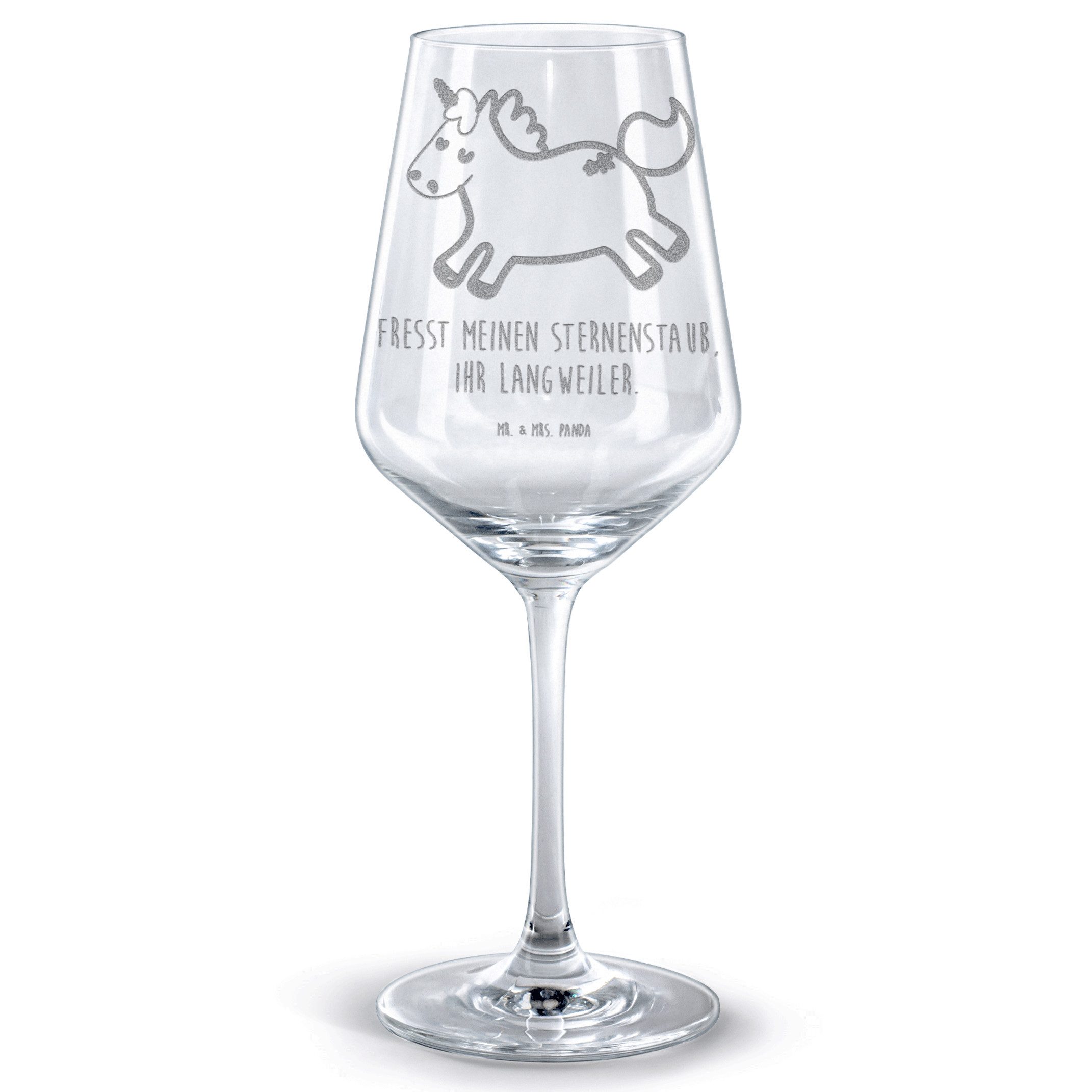 Mr. & Mrs. Panda Rotweinglas Einhorn Happy - Transparent - Geschenk, Weinglas, spannend, Lächeln, Premium Glas, Unikat durch Gravur