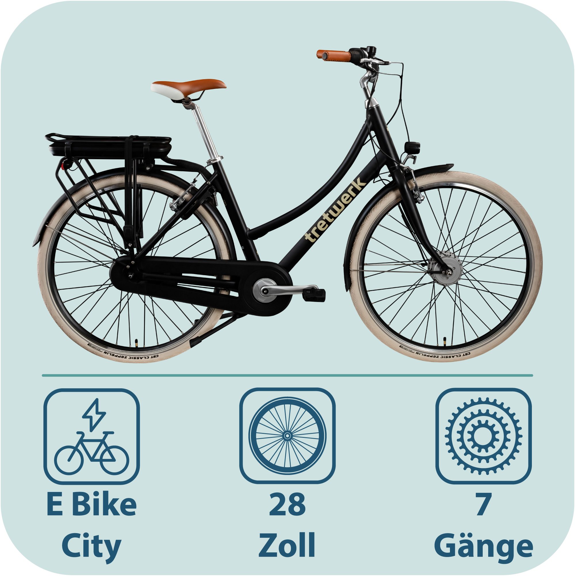 Tretwerk E-Bike Cityrad Aurora, 7 Gang, Nabenschaltung, Frontmotor, 522 Wh, Pedelec, Elektrofahrrad für Damen und Herren