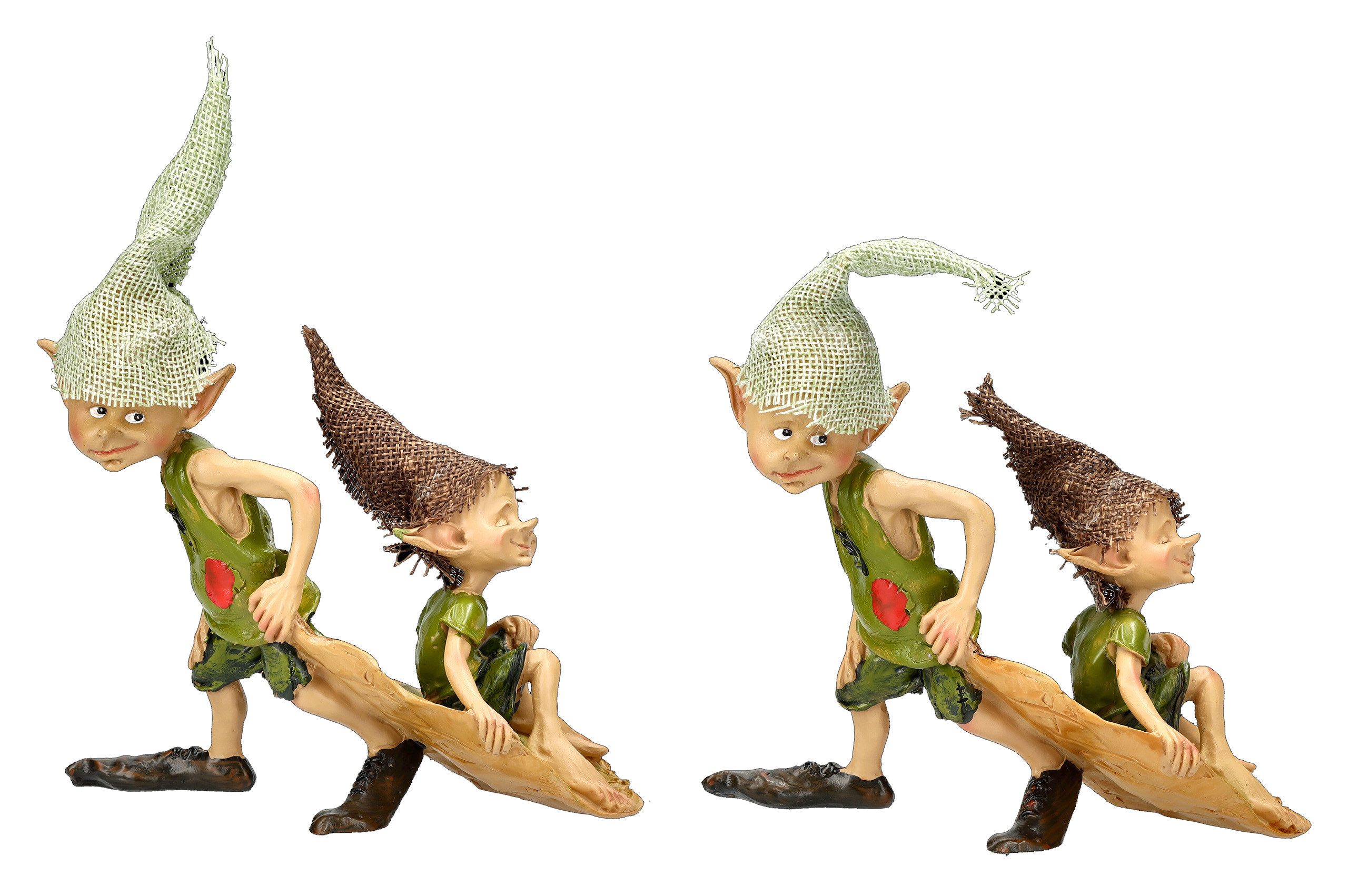 Dekofigur Pixie Kobold Figur - Schwere Last 2er Set - Geschwister Freunde Zwerge