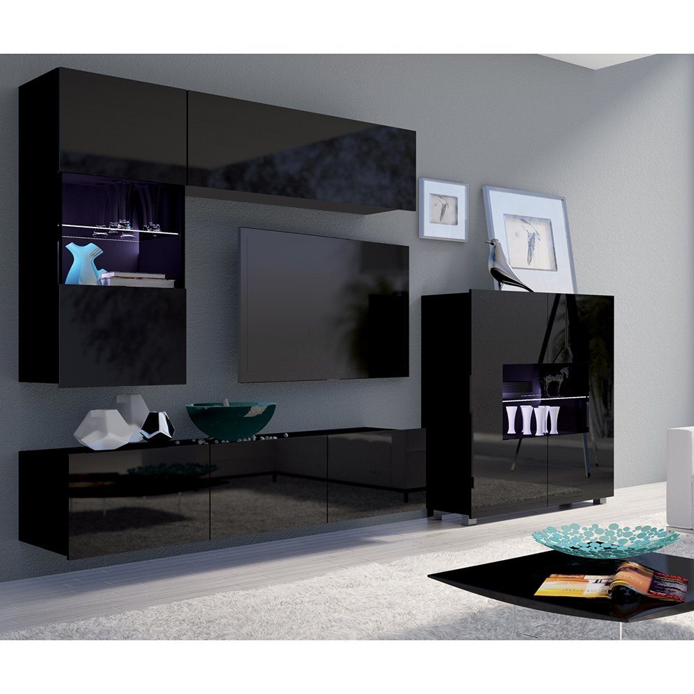 Lomadox Wohnwand CAIRNS-132, (4-St), in schwarz günstig online kaufen