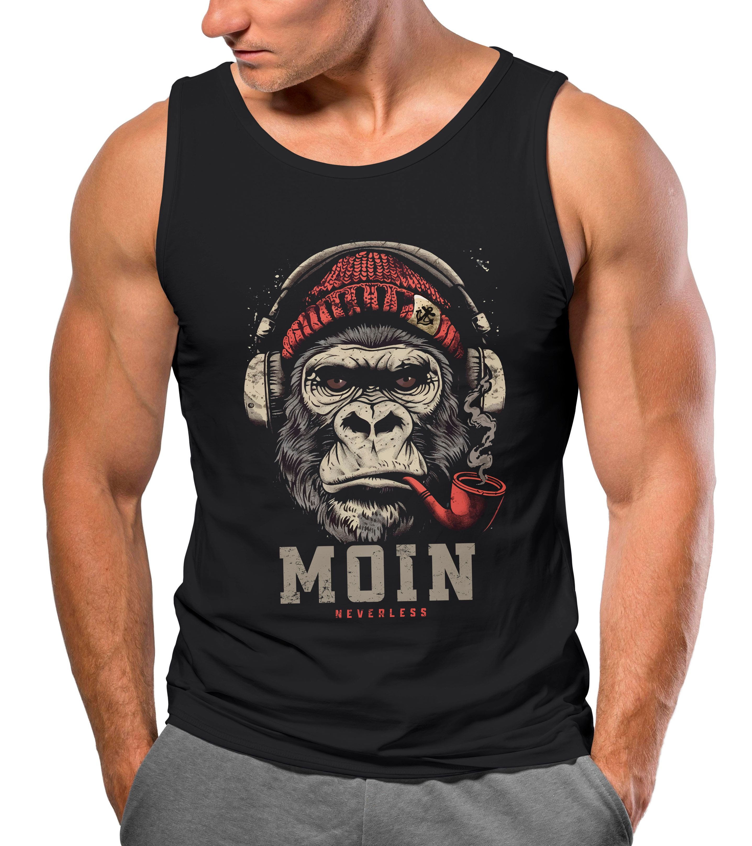 Neverless Tanktop Herren Tank-Top Shirt Moin Schriftzug Gorilla Musik Aufdruck mit Print