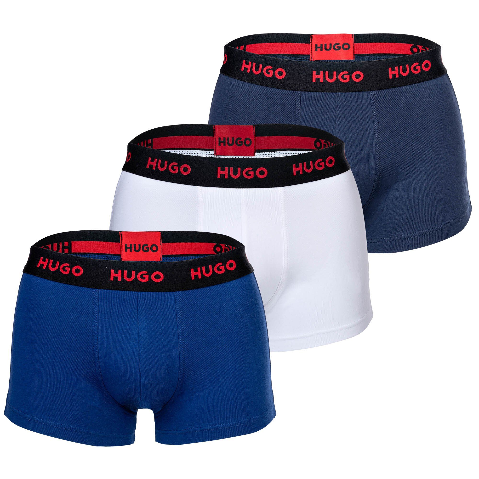 HUGO Boxer Herren Boxer Shorts, 3er Pack - Trunks Triplet Blau/Weiß