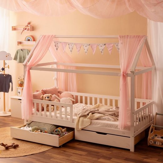 ALCUBE Hausbett HEIM I Komplett Set, Kinderbett 90x200 cm mit Schubladen KOMPLETT Set - Einrichtungsbeispiel