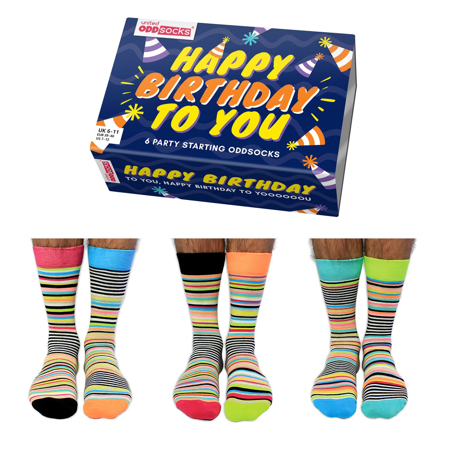 Freizeitsocken Happy Birthday Geburtstag Oddsocks Socken in 39-46 im 6er Set