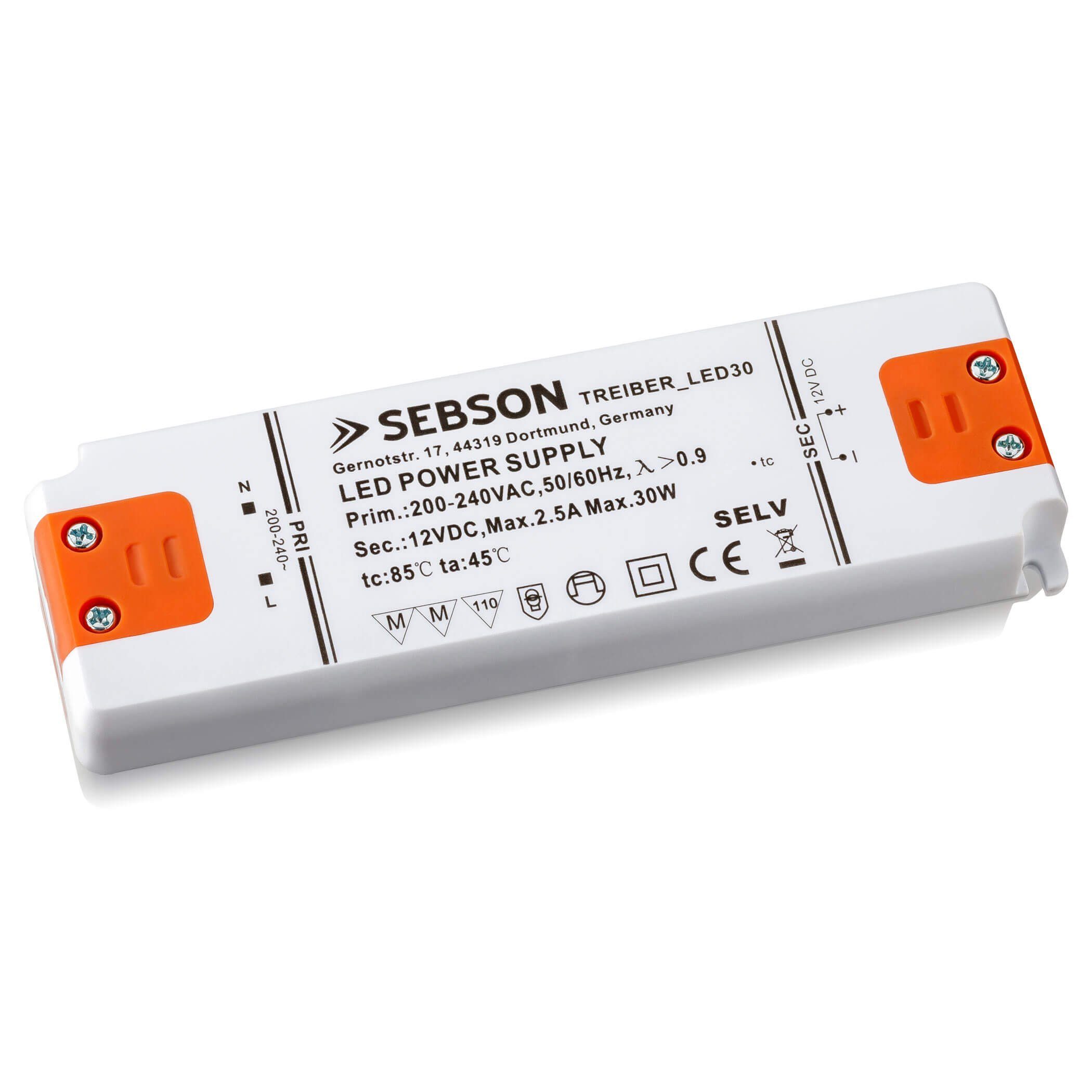 SEBSON 30W LED Treiber / LED Trafo 155x50x17mm - 12V Konstante  Ausgangsspannung, Transformator, Netzteil für LED Lampen G4, MR11, GU5.3, MR16  Trafo