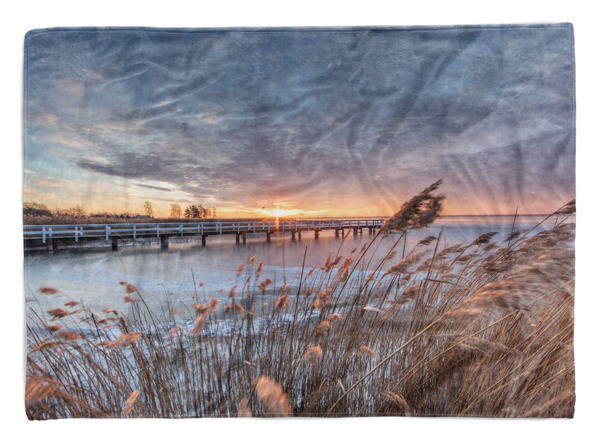 Art Sonnen, Handtuch Saunatuch Ostsee (1-St), mit Baumwolle-Polyester-Mix Handtücher Fotomotiv Kuscheldecke Steg Handtuch Sinus Strandhandtuch