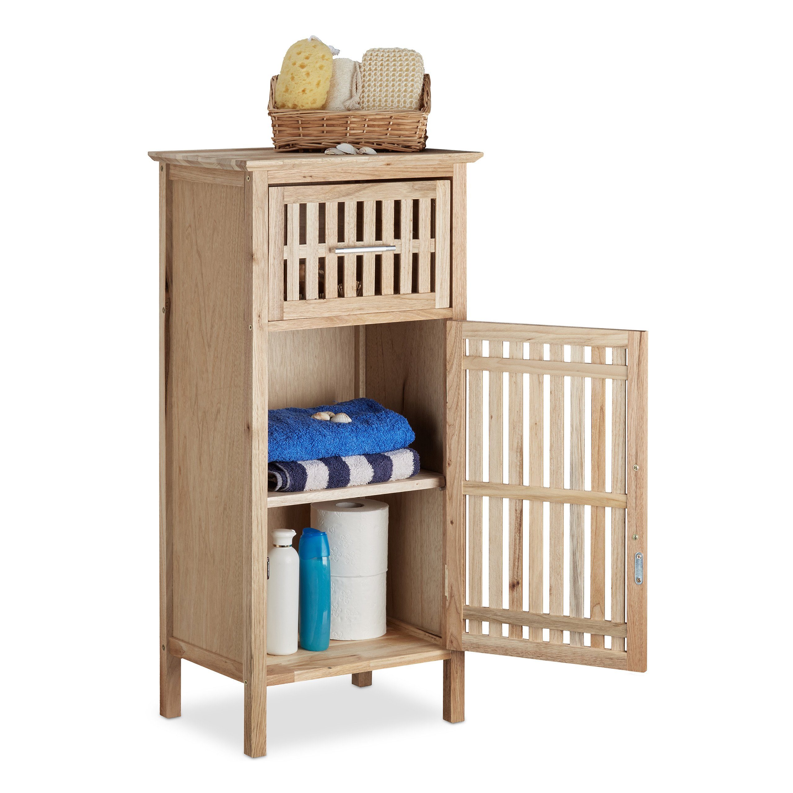 relaxdays Badregal Badschrank Walnuss freistehend günstig online kaufen