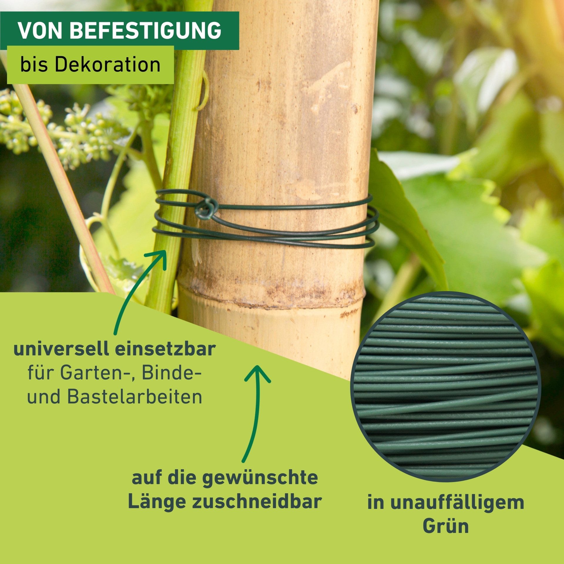 Windhager Pflanzschnur Gartendraht für Garten-, Binde- und Bastelarbeiten (1-tlg), Blumendraht erhältlich in 20 m oder 60 m, verzinkt, grün