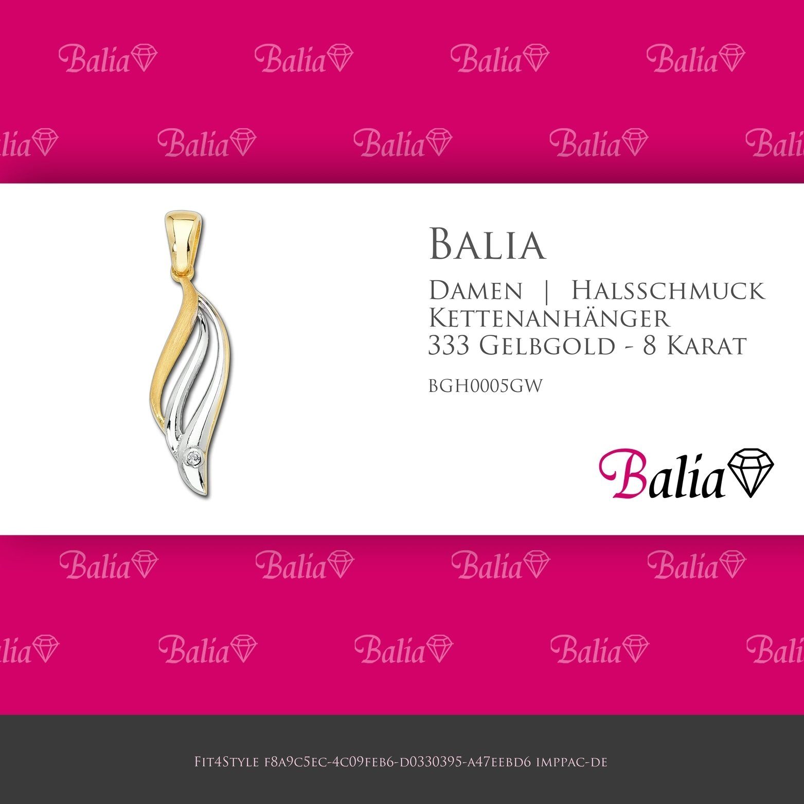 Balia Kettenanhänger Balia - Kettenanhänger 3,3cm, 333 für 8K Kettenanhänger Gold, Gold Damen Karat(Wellen) ca. 333 8 Gelbgold