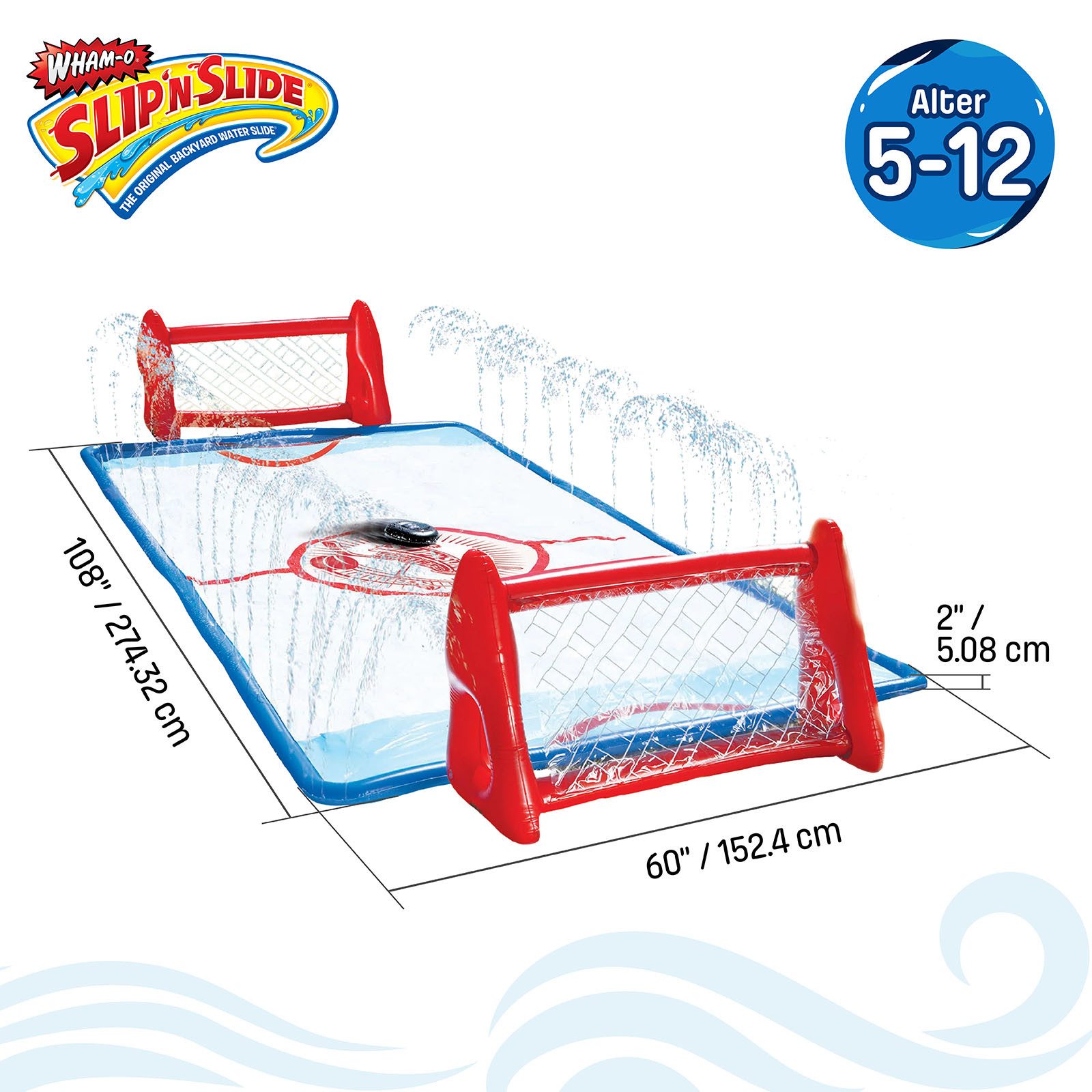 WHAM-O Wasserrutsche Wasser-Kniehockey-Set für Kinder von 5–12 Jahren, (Set), Wasserspiel Kinder, Wasser Hockey Set, Slip N Slide, Gartenspiel