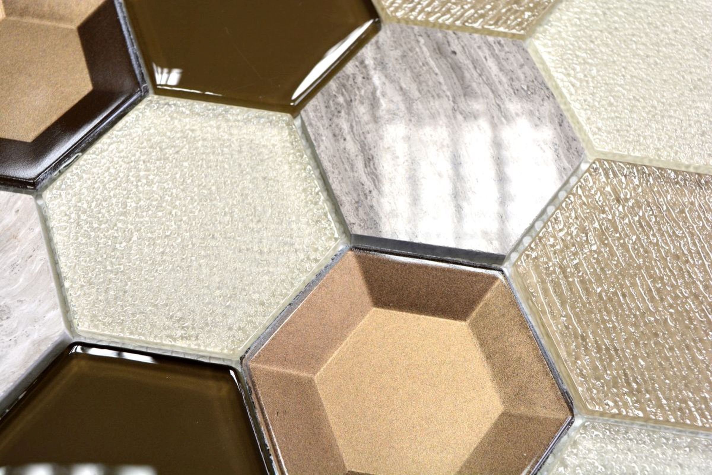 Mosani Wandfliese Glasmosaik Naturstein Mosaik Fliese Fliesenspiegel Spritzschutz, Marmor, Braun Creme Beige, Dekorative Wandverkleidung