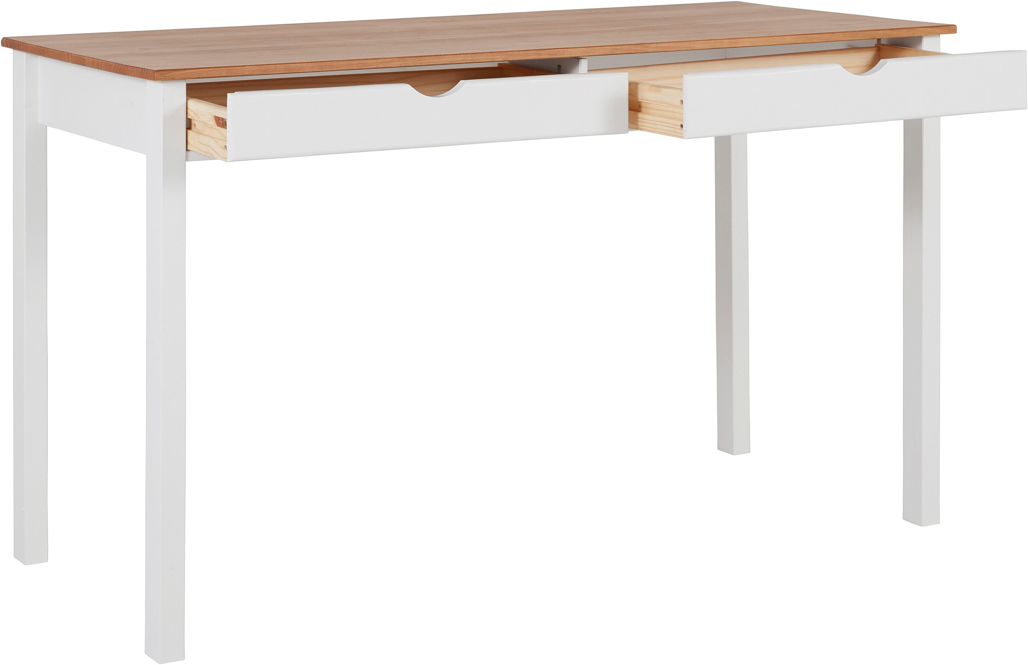 Home affaire Schreibtisch Gava, massives Kiefernholz, für das home office, Breite 100/120/140 cm