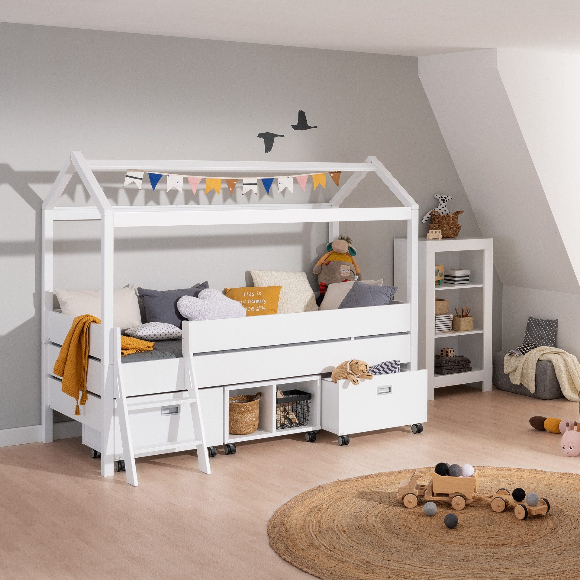PAIDI Hausbett TINY HOUSE, mit Rausfallschutz, individuell gestaltbar, hochwertig verarbeitet