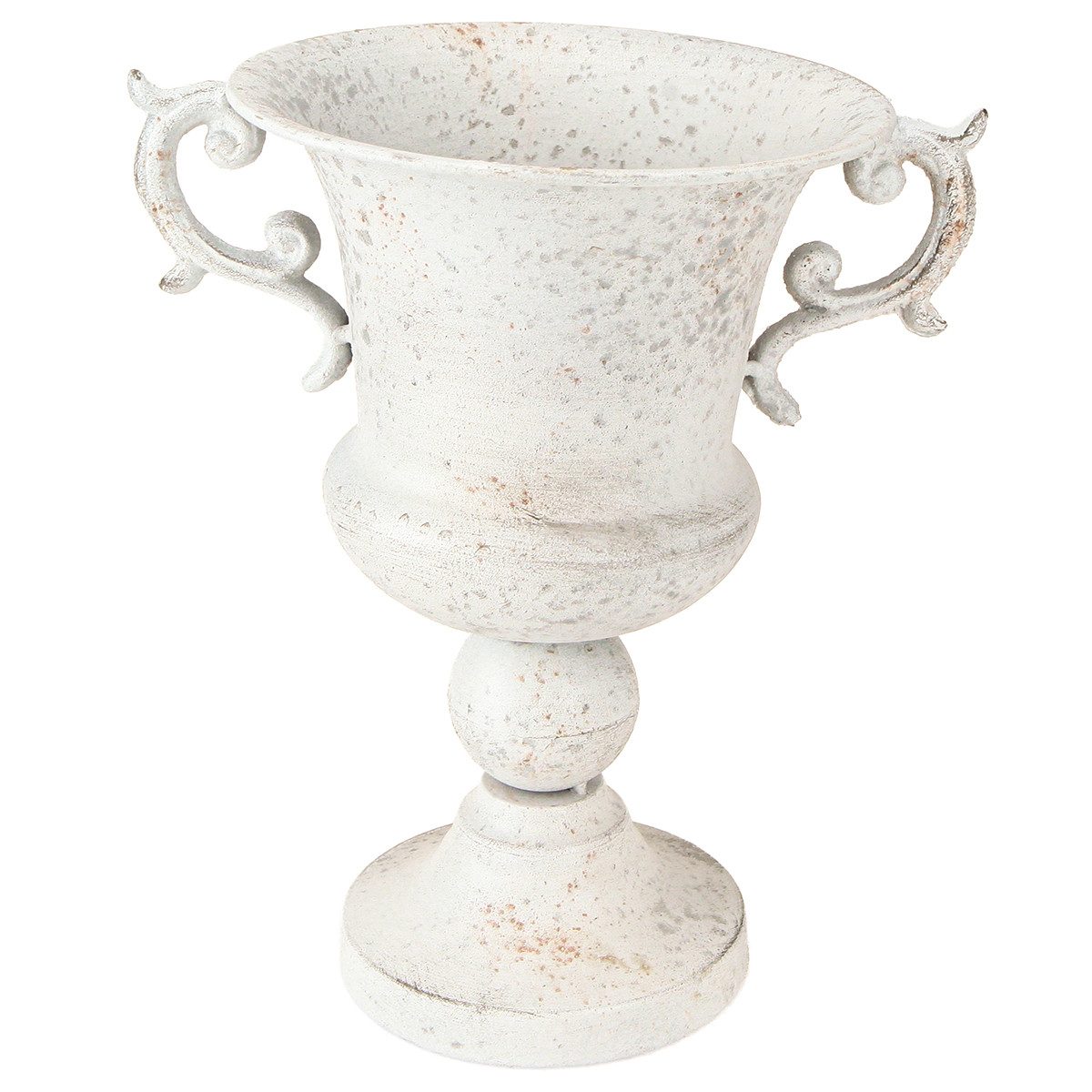 Dekoschale Pokal mit Henkel Vintage Übertopf Metall Deko Grau Weiß