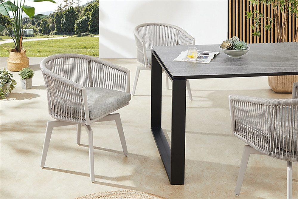 riess-ambiente Gartenstuhl ROPE greige - Aluminium, inkl. Kissen, In- und Outdoor, 360° drehbar (Einzelartikel, 1 St), wetterfester Gartensessel mit Geflecht - ideal für Balkon & Terrasse