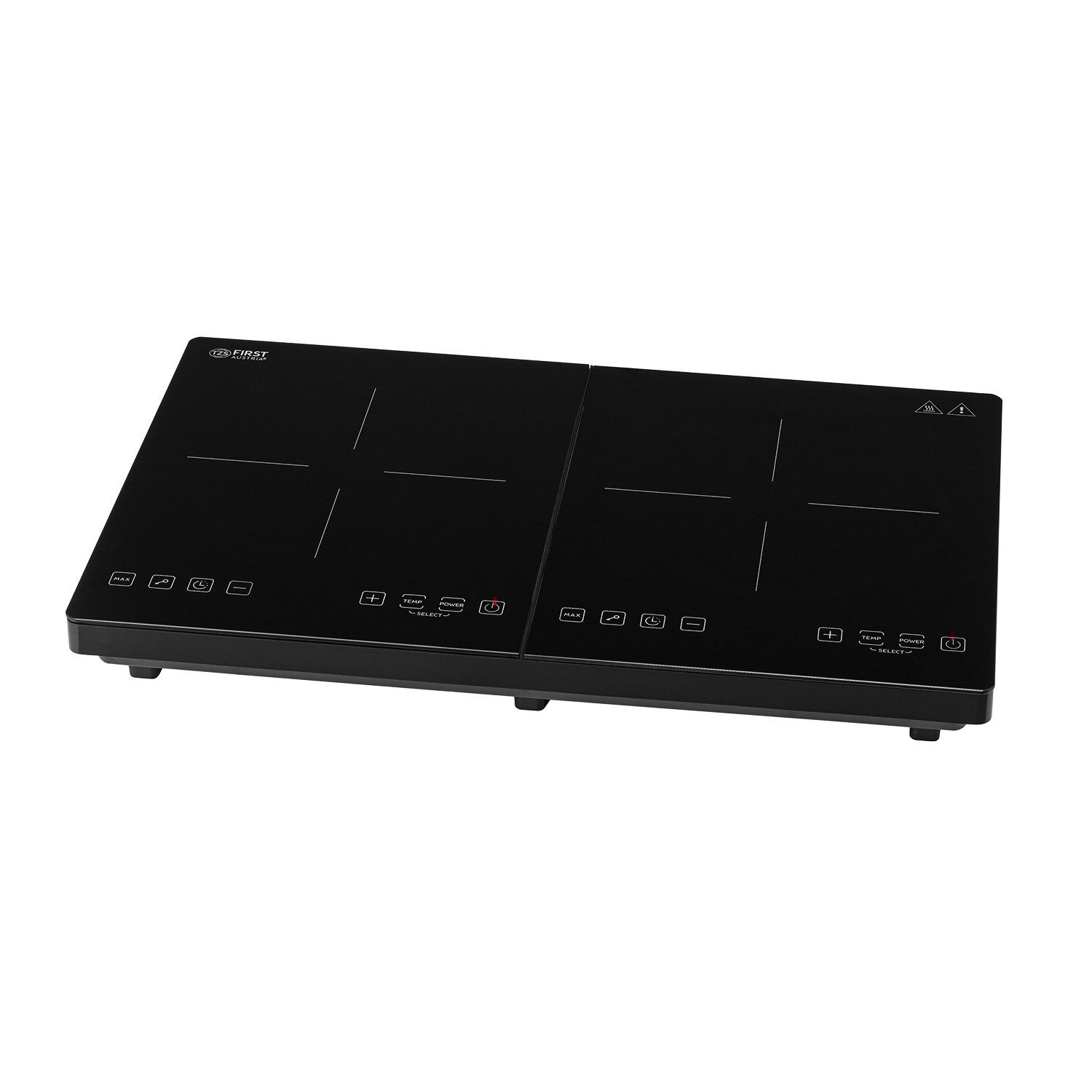 TZS FIRST AUSTRIA Doppelkochplatte 3500W, Induktionskochplatte, 10 Temperaturstufen & Timer, 2x220 mm Kochzonen, Glaskeramik, Kindersicherung, Überhitzungsschutz