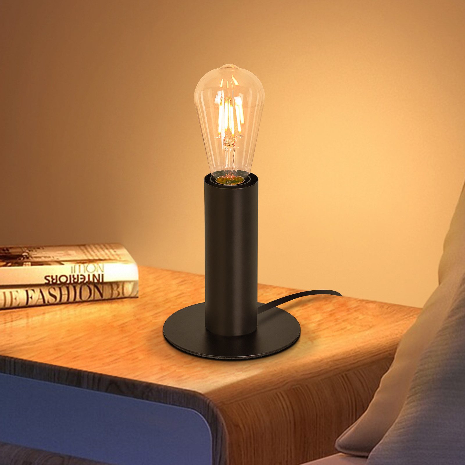 ZMH Tischleuchte ndustrial Schwarz, E27 Tischlampe mit Kabelschalter, max. 40 W, ohne Leuchtmittel, Vintage Nachttischlampe für Schlafzimmer, Wohnzimmer und Büro