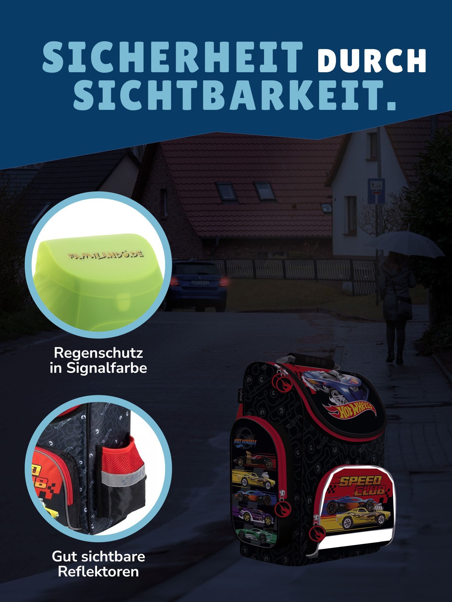 Familando Schulranzen Hot Wheels Schultasche 1. Klasse, leicht, kompakt, ergonomisch (7-tlg., inkl. Federmapppe, Brotbox und Trinkflasche), ergonomischer Tornis – Bild 4 von 5