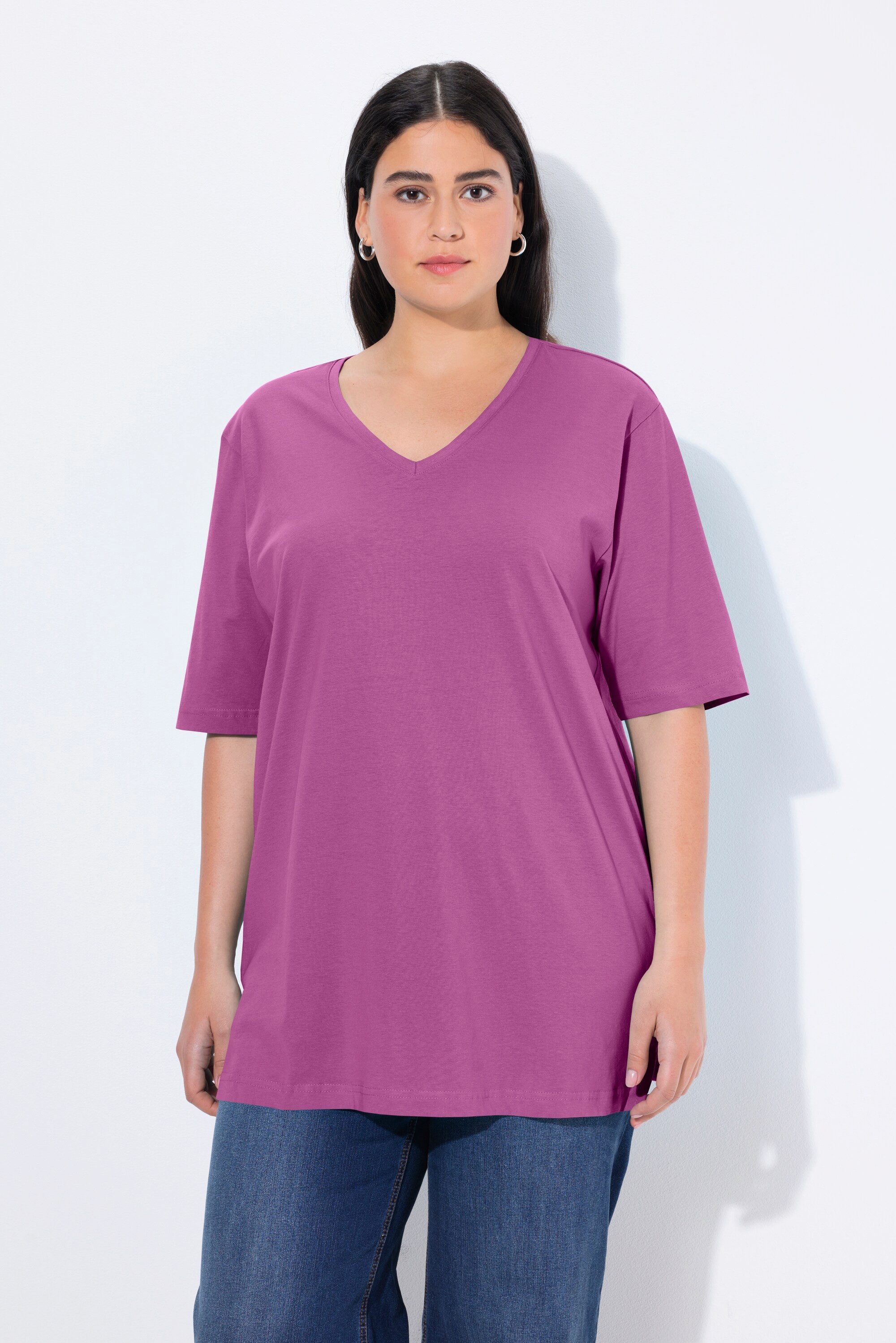 Ulla Popken T-Shirt T-Shirt V-Ausschnitt Relaxed Halbarm