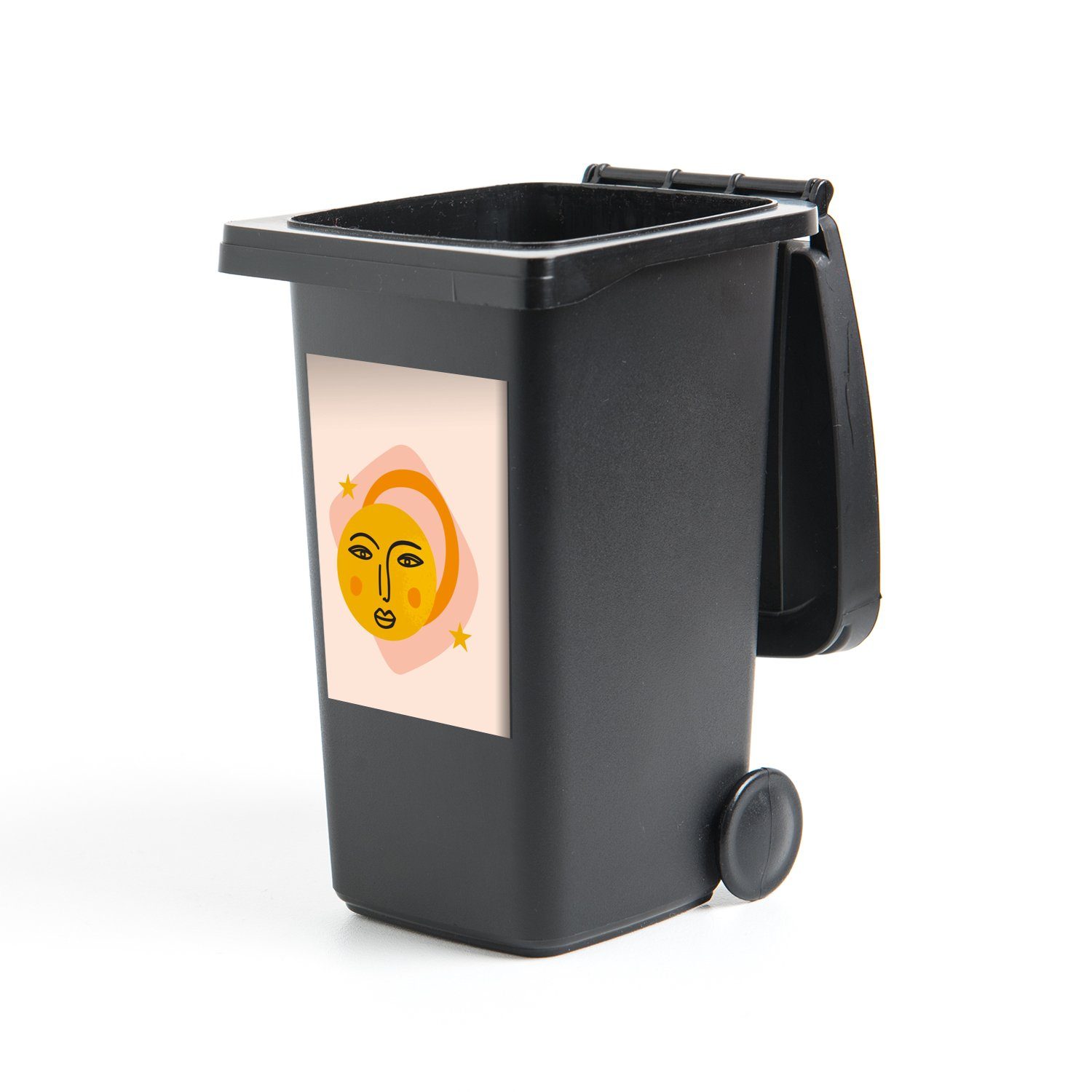 MuchoWow Wandsticker Sonne - Gesicht Abfalbehälter (1 Sterne - - Mülleimer-aufkleber, St), Sticker, Abstrakt Container, Mülltonne
