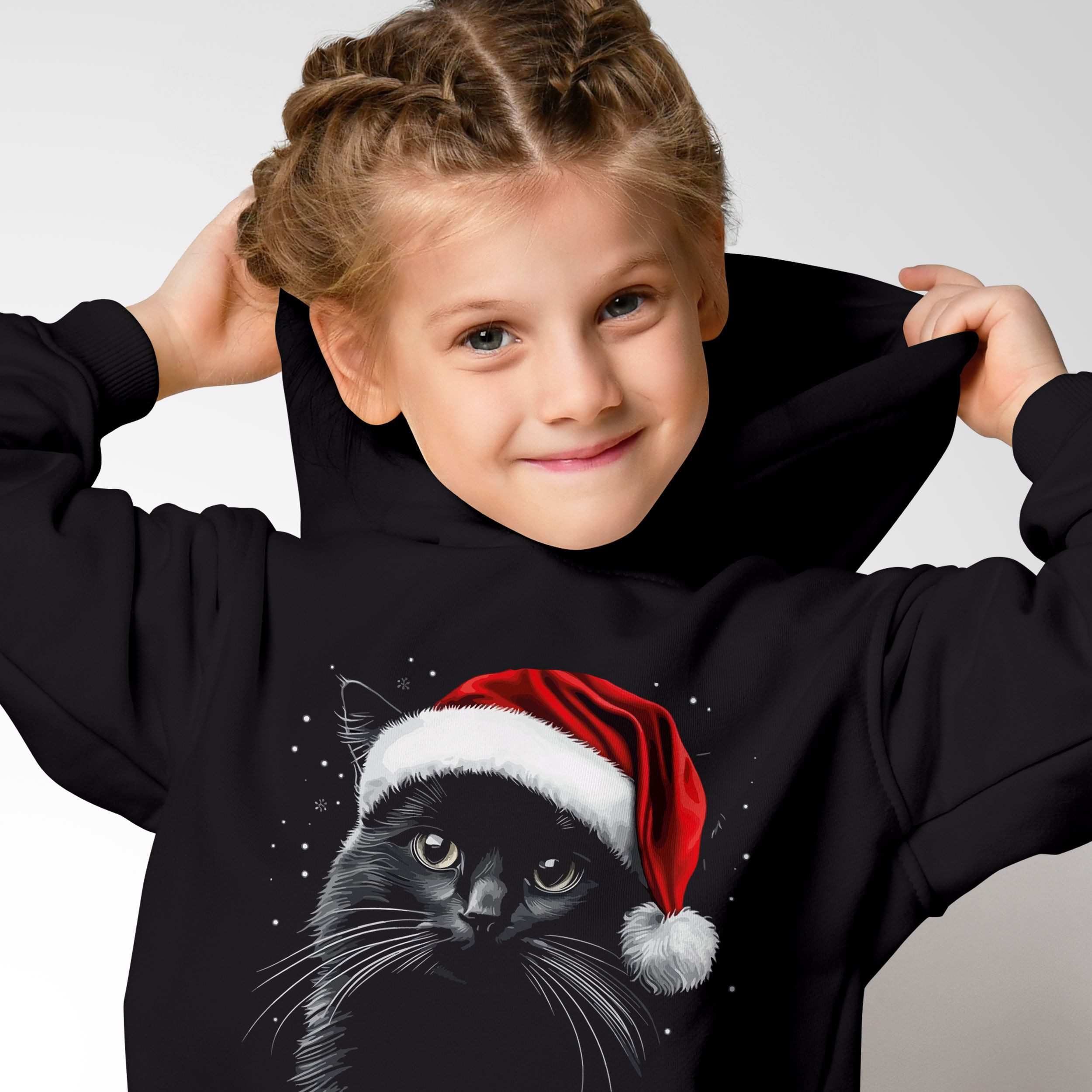 MoonWorks Hoodie Kinder Hoodie Weihnnachten Santa Katze Xmas Outfit Lustig Aufdruclk