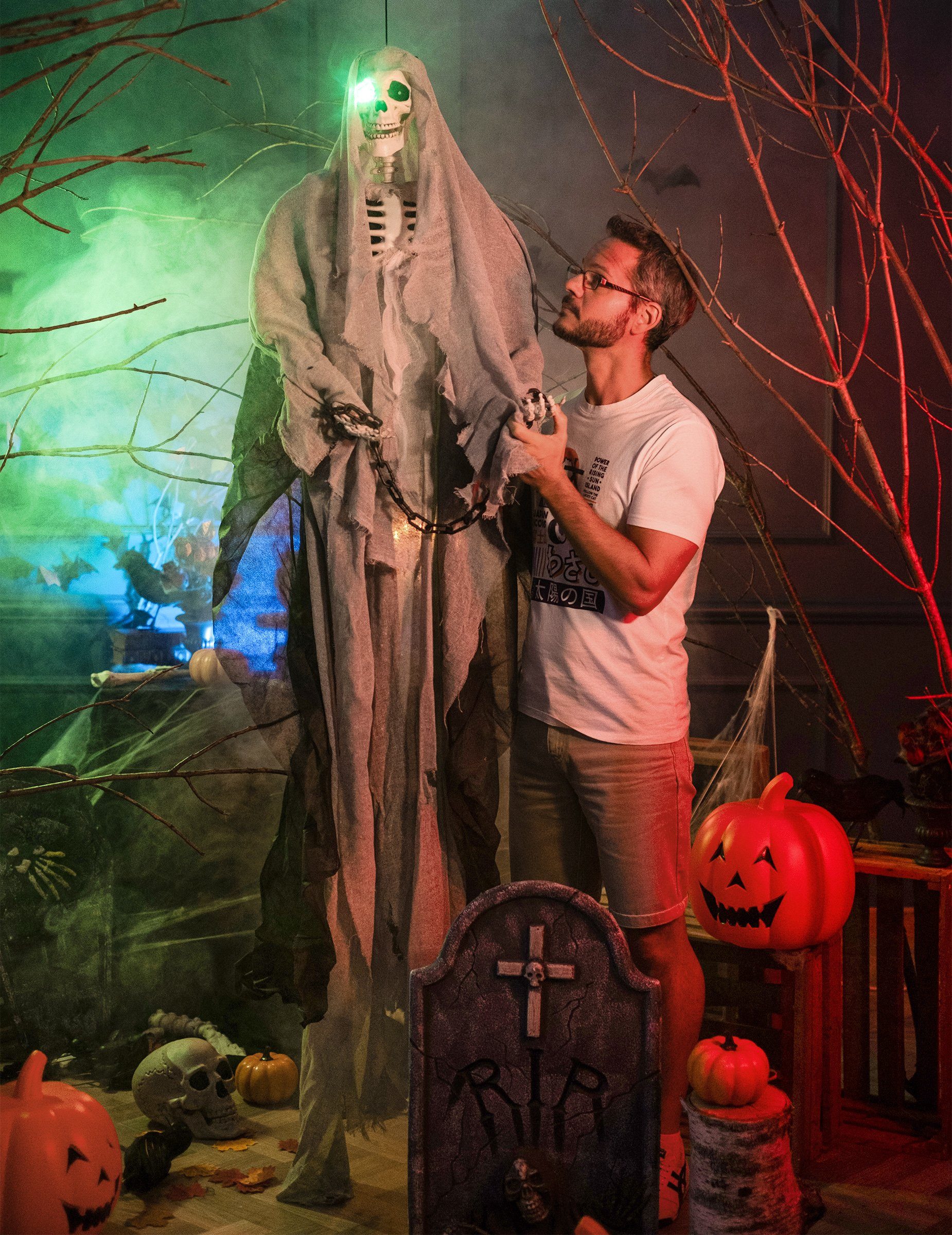 Kostüm Skelett-Hängedeko Halloweendeko grau-schwarz 180 cm