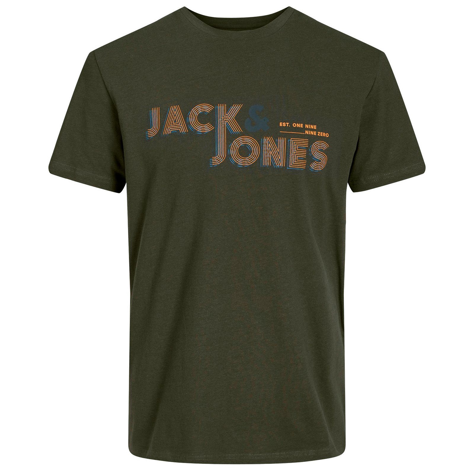Rundhalsshirt Jones & 3D-Optik Jack Herren Jack&Jones oliv Große Größen T-Shirt Print