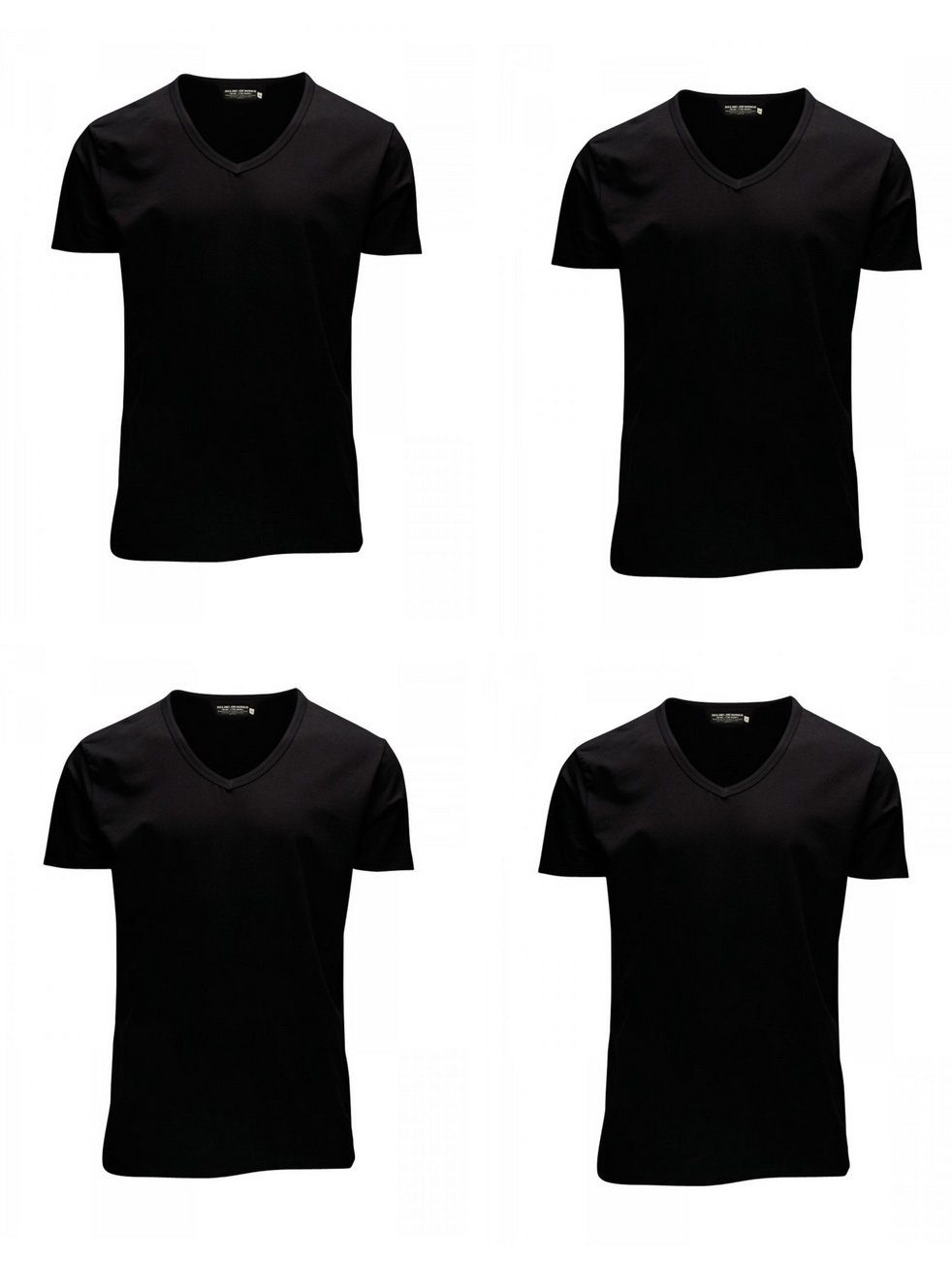 Jack & Jones T-Shirt BASAL (4-tlg) mit Stretch 4x Black (12059219) | V-Shirts
