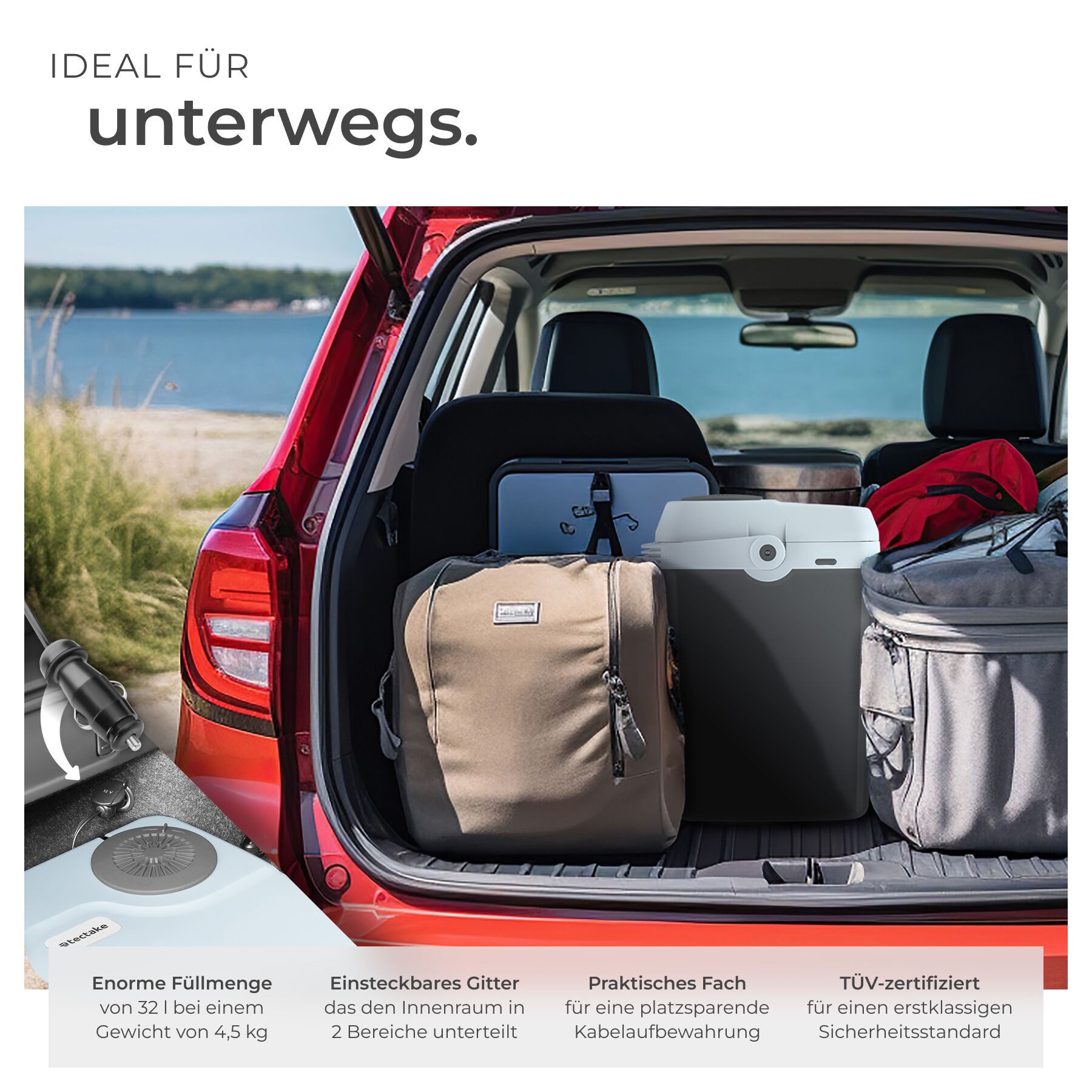 tectake Kühlbox Elektrische Kühlbox und Wärmebox - leise mit ECO-Modus, 32 l, Großes Volumen von 32 Litern – Bild 3 von 5