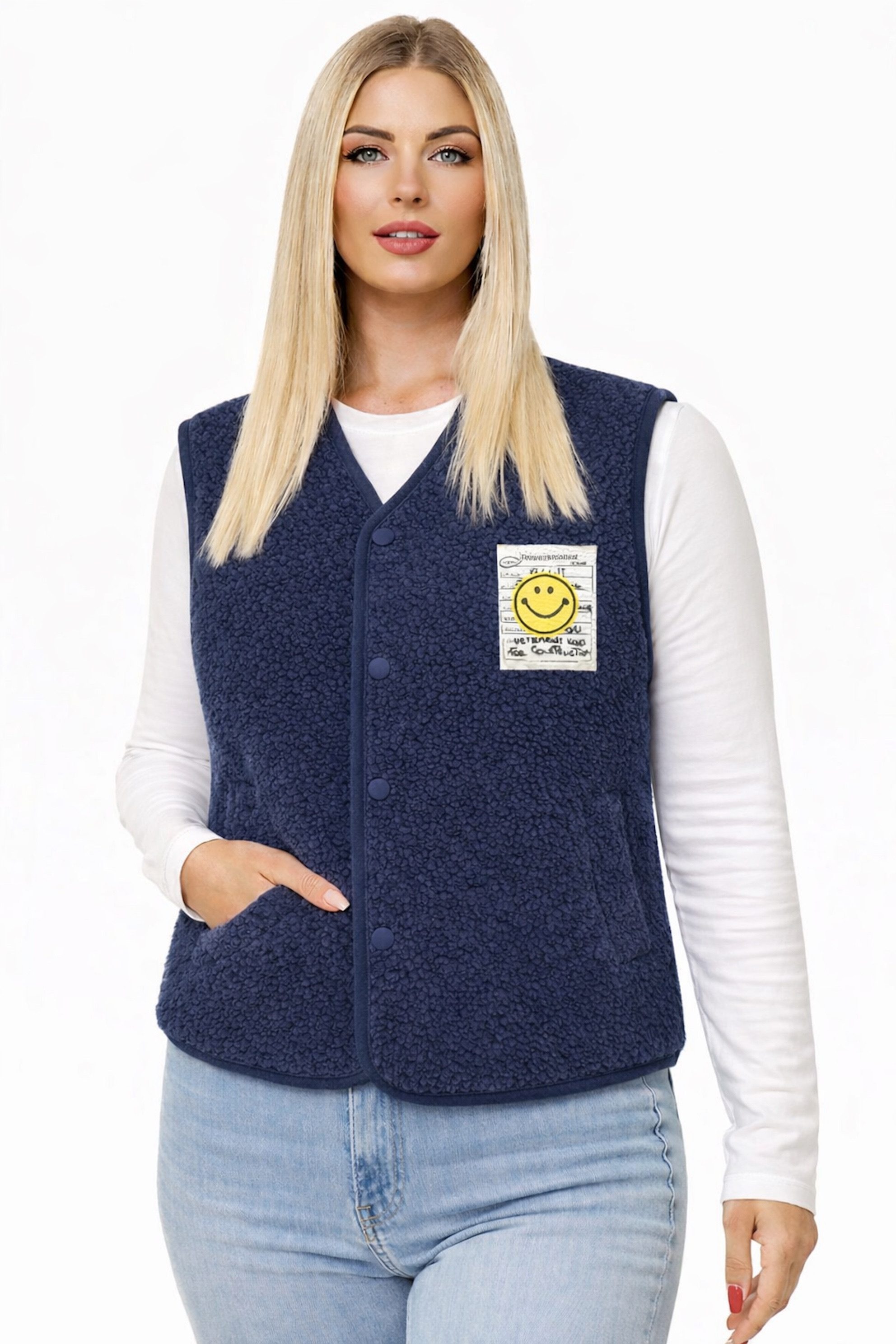 Worldclassca Fellimitatweste Worldclassca Teddy Weste Smiley Kuschelig Kurz Herbst Winter Ärmellos Neue Kollektion - Stilvolle und gemütliche Mode für Damen