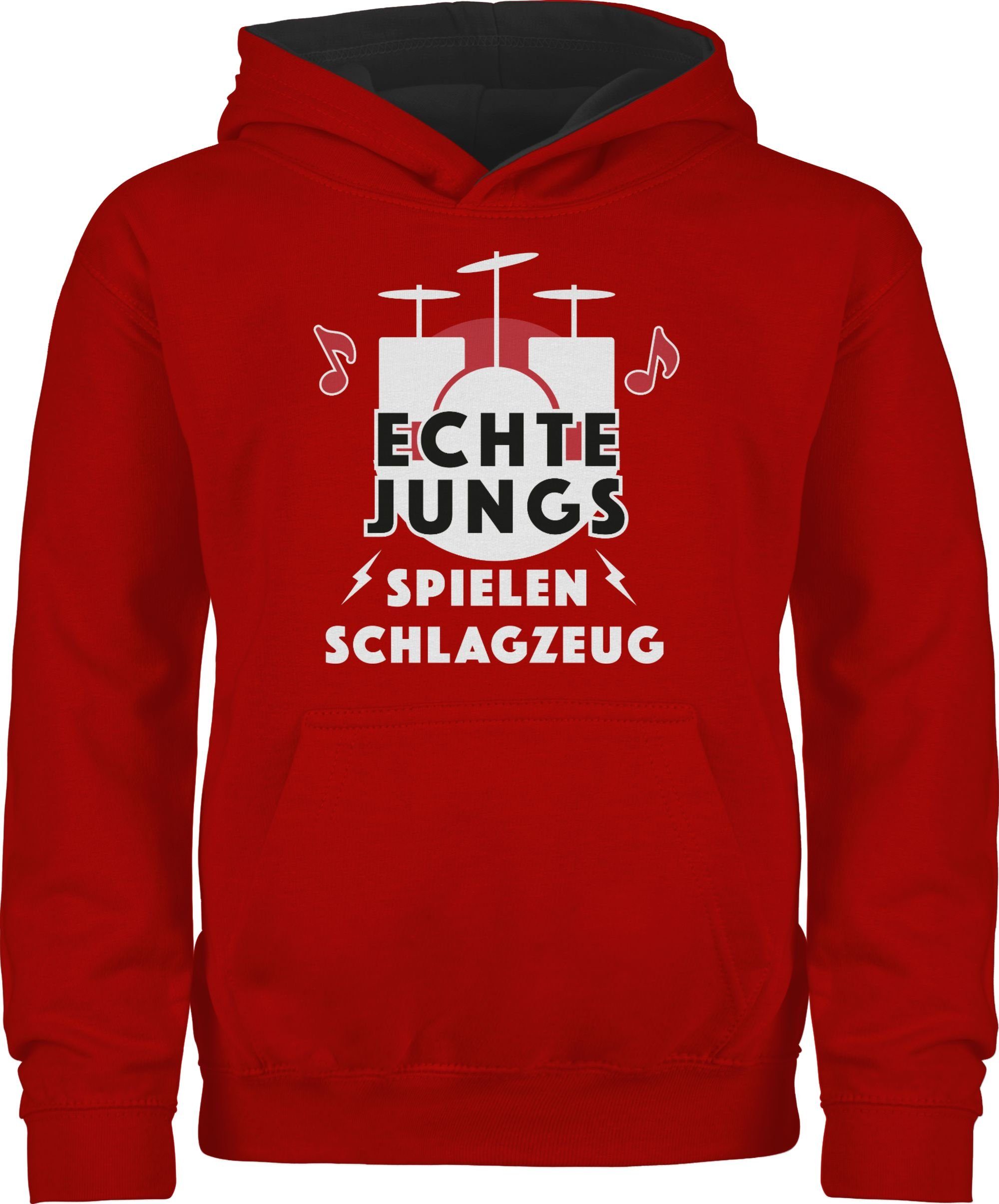 Shirtracer Hoodie Echte Jungs spielen Schlagzeug Statement Sprüche Kinder 3 Rot/Schwarz