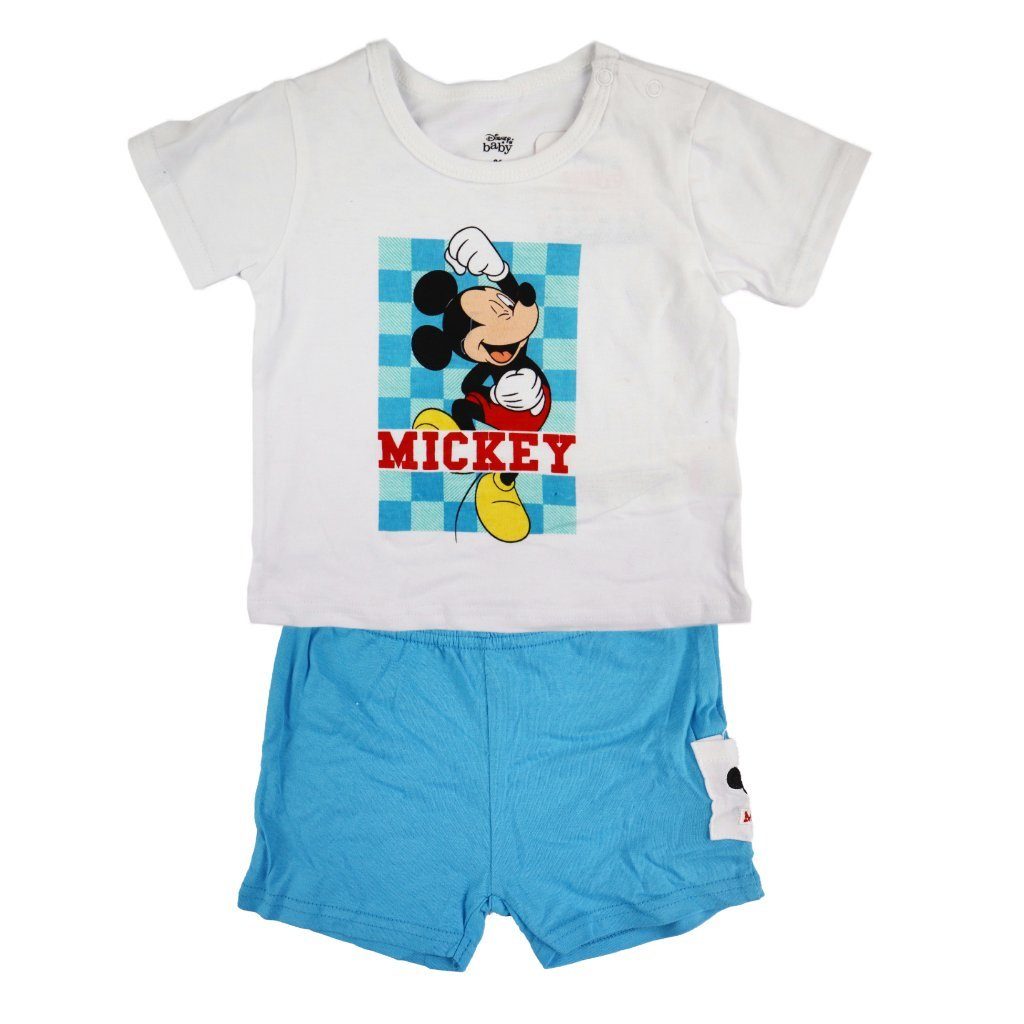 Disney Print-Shirt Mickey Maus Baby kurzarm T-Shirt und Shorts Gr. 62 bis 86, 100% Baumwolle Hellblau | T-Shirts