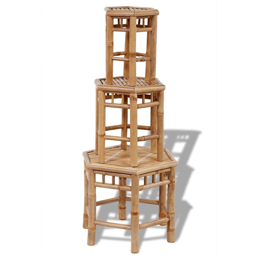 furnicato Gartenlounge-Hocker Bambus-Hocker-Set sechseckig 28x24x32 bis 50x43x40 cm naturfarben (1 St), Stapelbare Sitzhocker, wetterfest und stabil für den Gartenbereich