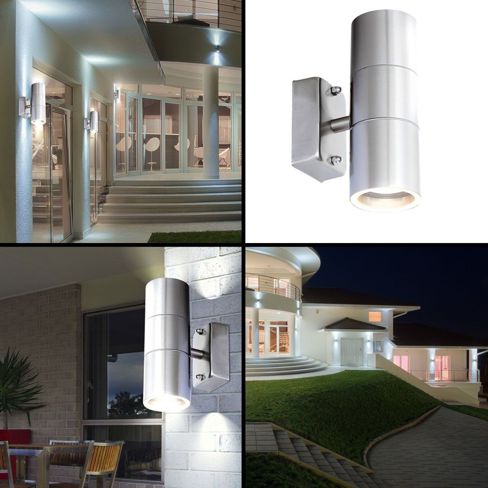Leuchtmittel Glas Außen-Wandleuchte, Bereich Warmweiß, UP etc-shop Außen inklusive, DOWN Terrassen Wand LED Strahler Lampe Edelstahl