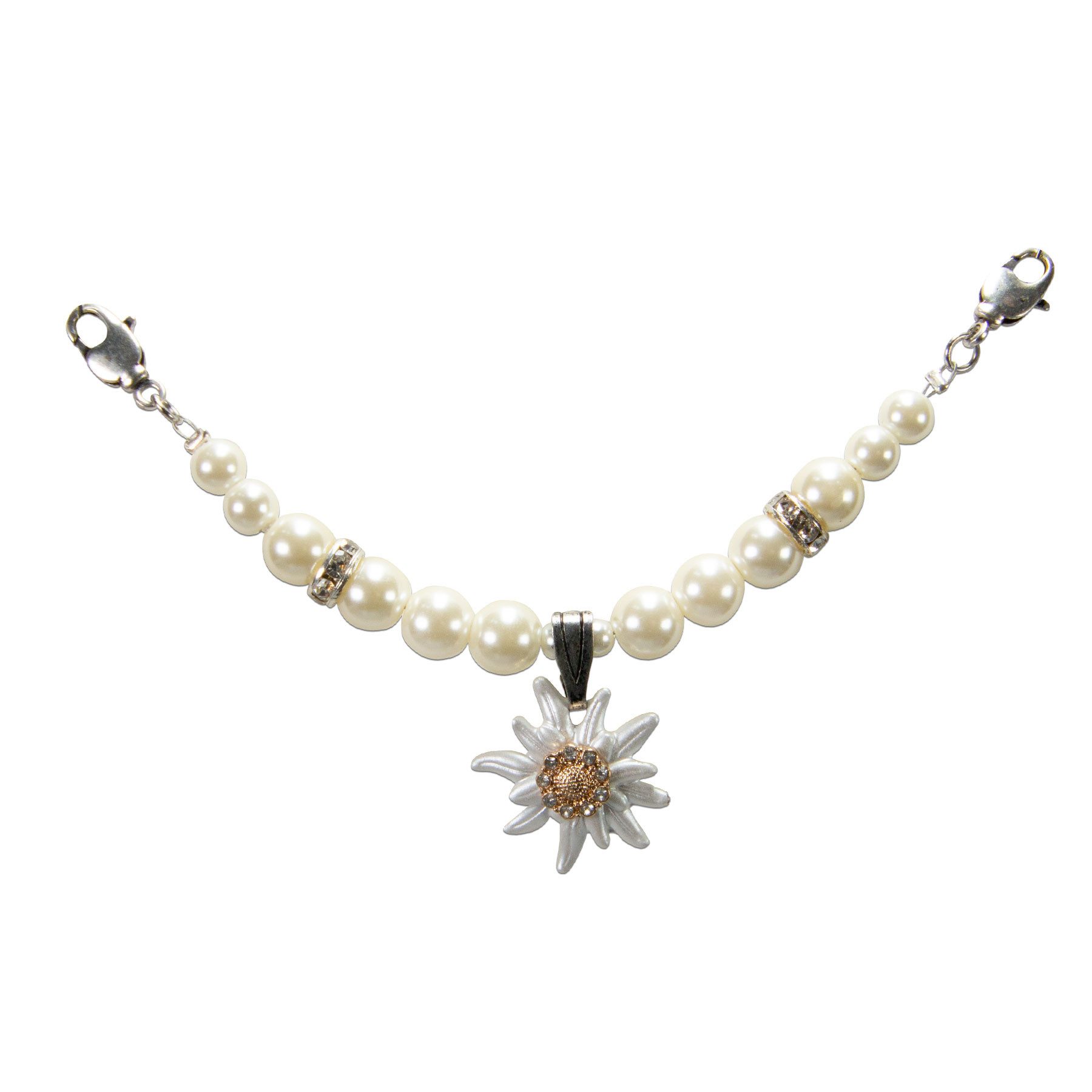 Alpenflüstern Kette mit Anhänger Dirndl-Charivari Mini Greta (creme-weiß), - Hochwertiger Damen-Trachtenschmuck mit Perlen und Strass-Edelweiß, D
