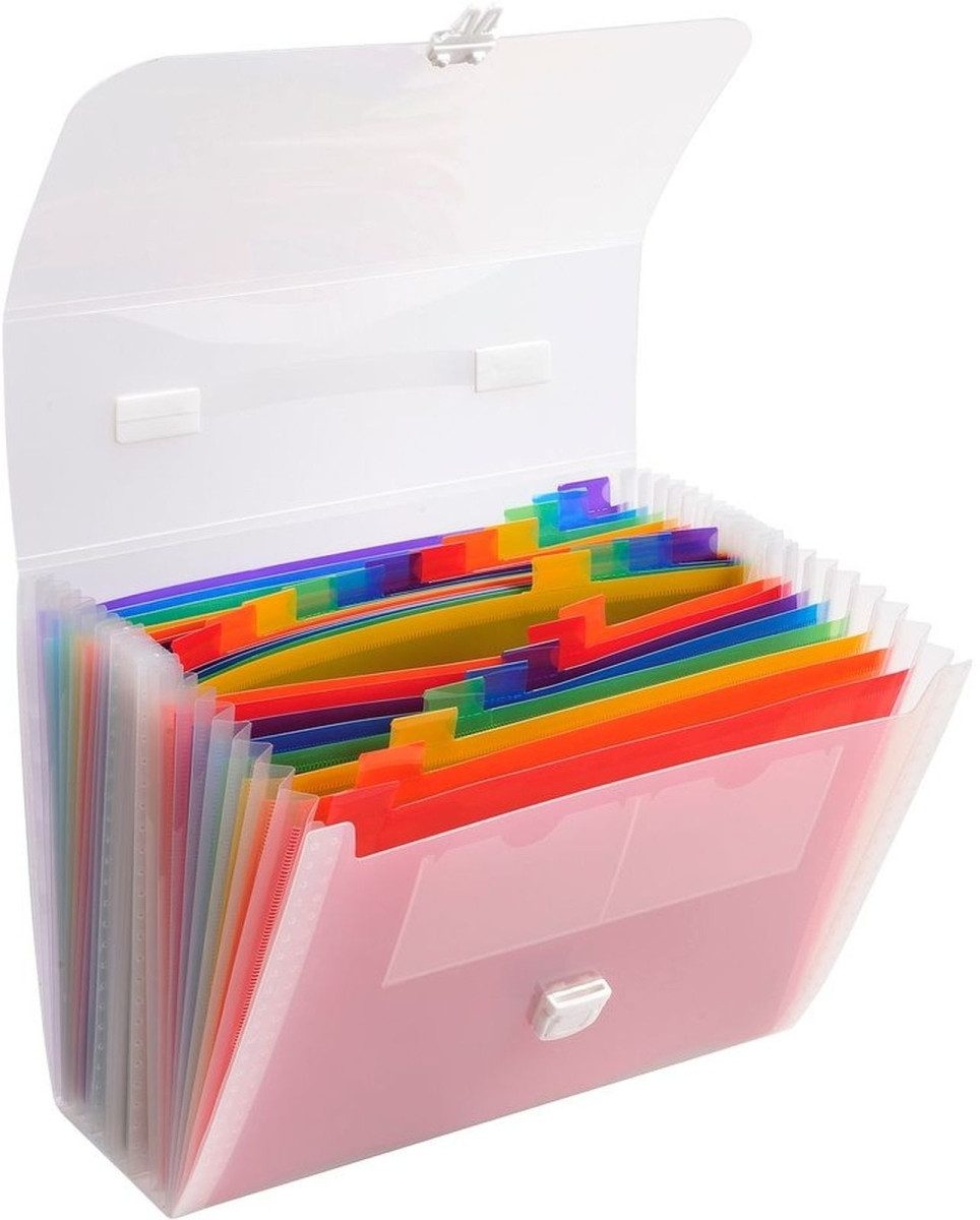 Fächermappe Fächermappe A4 PP 24 Fächer Schnappverschluss transparent/farbig