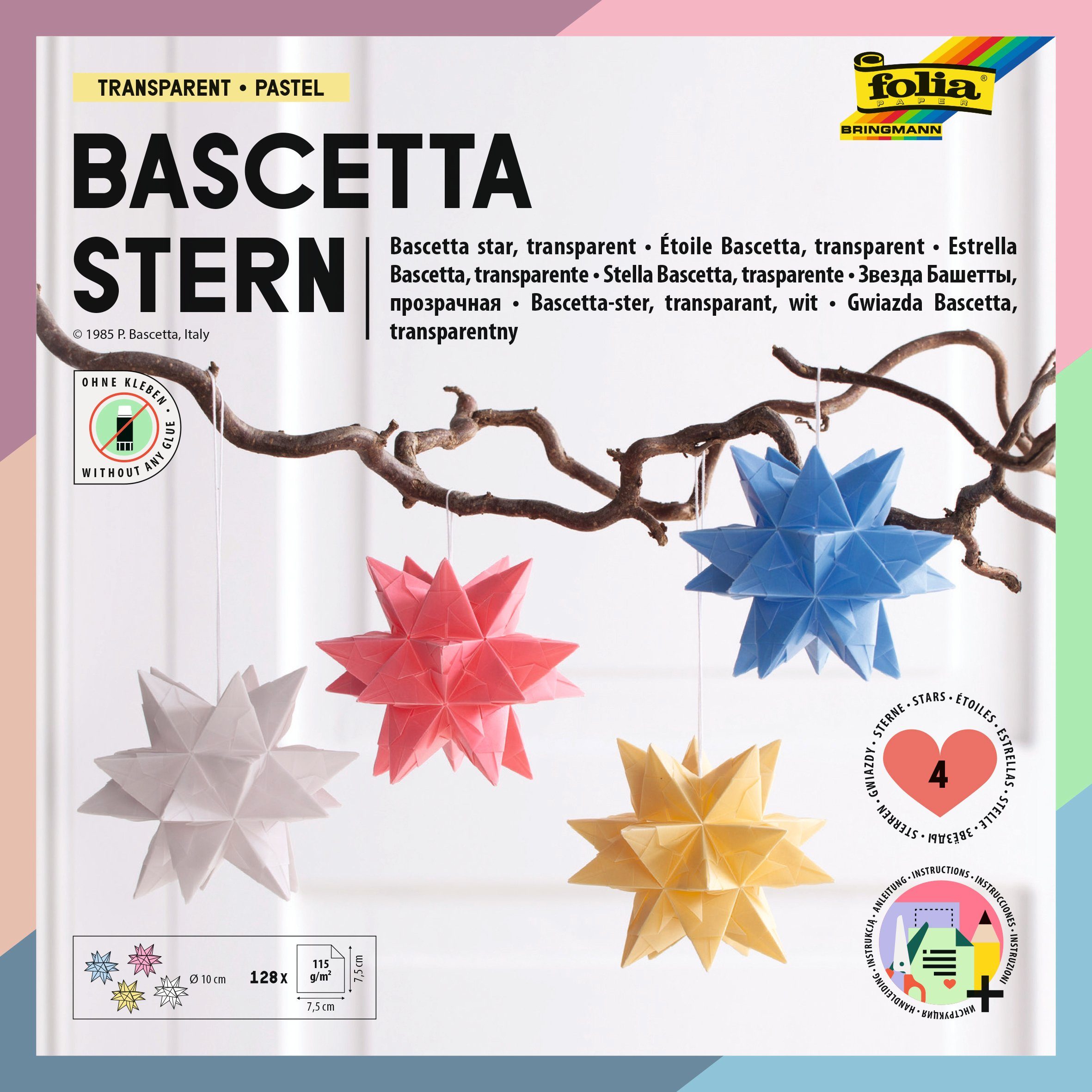 Folia Papiersterne Bascetta Stern Set Blatt 128 Transparent