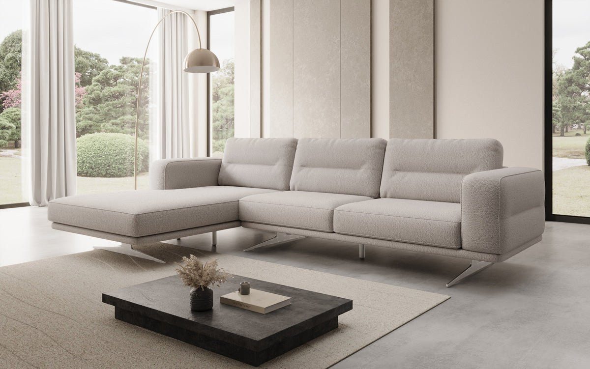 Luxusbetten24 Sofa Designer L Sofa Torino, mit eleganten Chrom-Metallfüßen