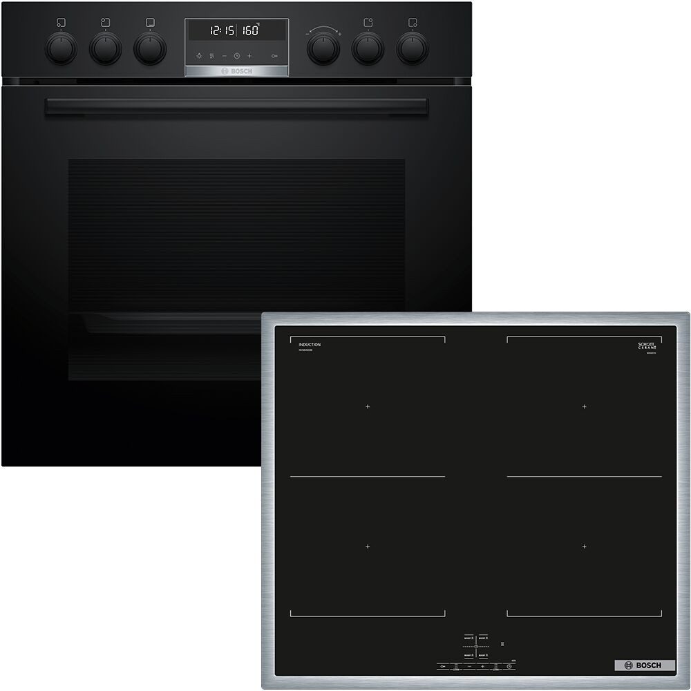 BOSCH Induktions Herd-Set HND677LS67, mit Backwagen, Pyrolyse-Selbstreinigung, Backwagen mit ausziehbarer Tür für bequemes Kochen & Backen