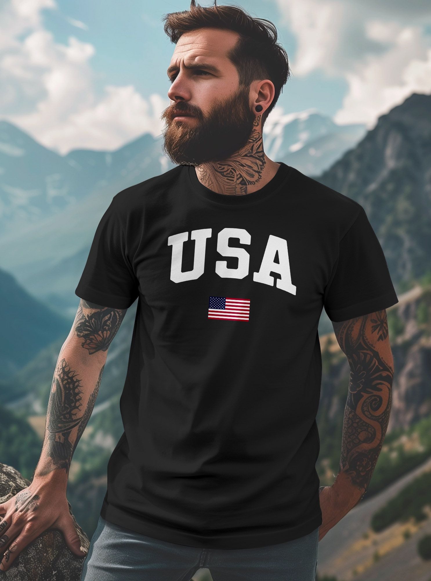 Neverless Print-Shirt Herren T-Shirt USA Schriftzug College Retro US Flagge Amerika Fashion mit Print
