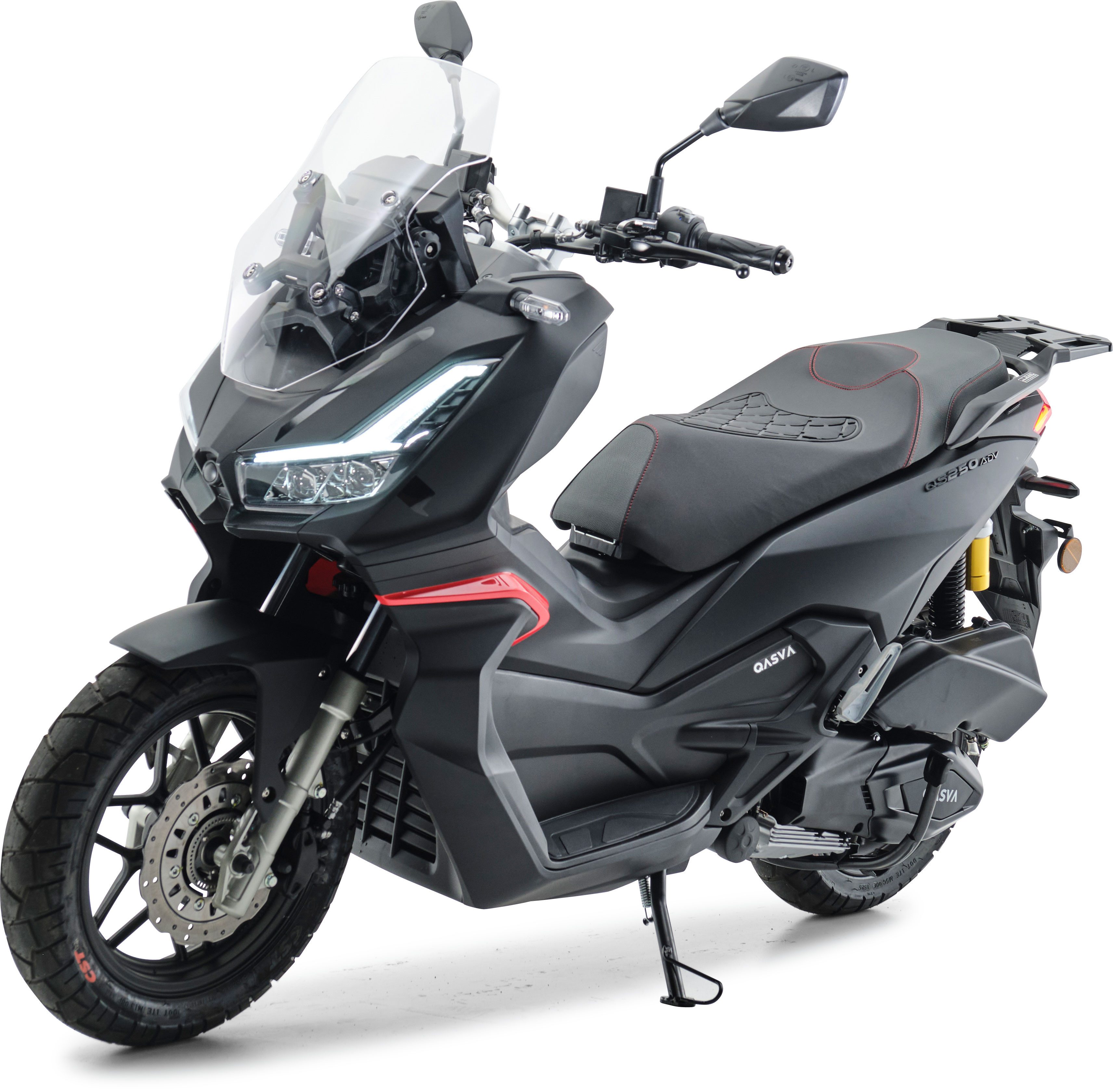 Burnout Motorroller QS250 ADV Mattschwarz, 250 ccm, 115 km/h, Euro 5+, LED Beleuchtung, Digitales 7 Zoll TFT Tacho, Windschild verstellbar