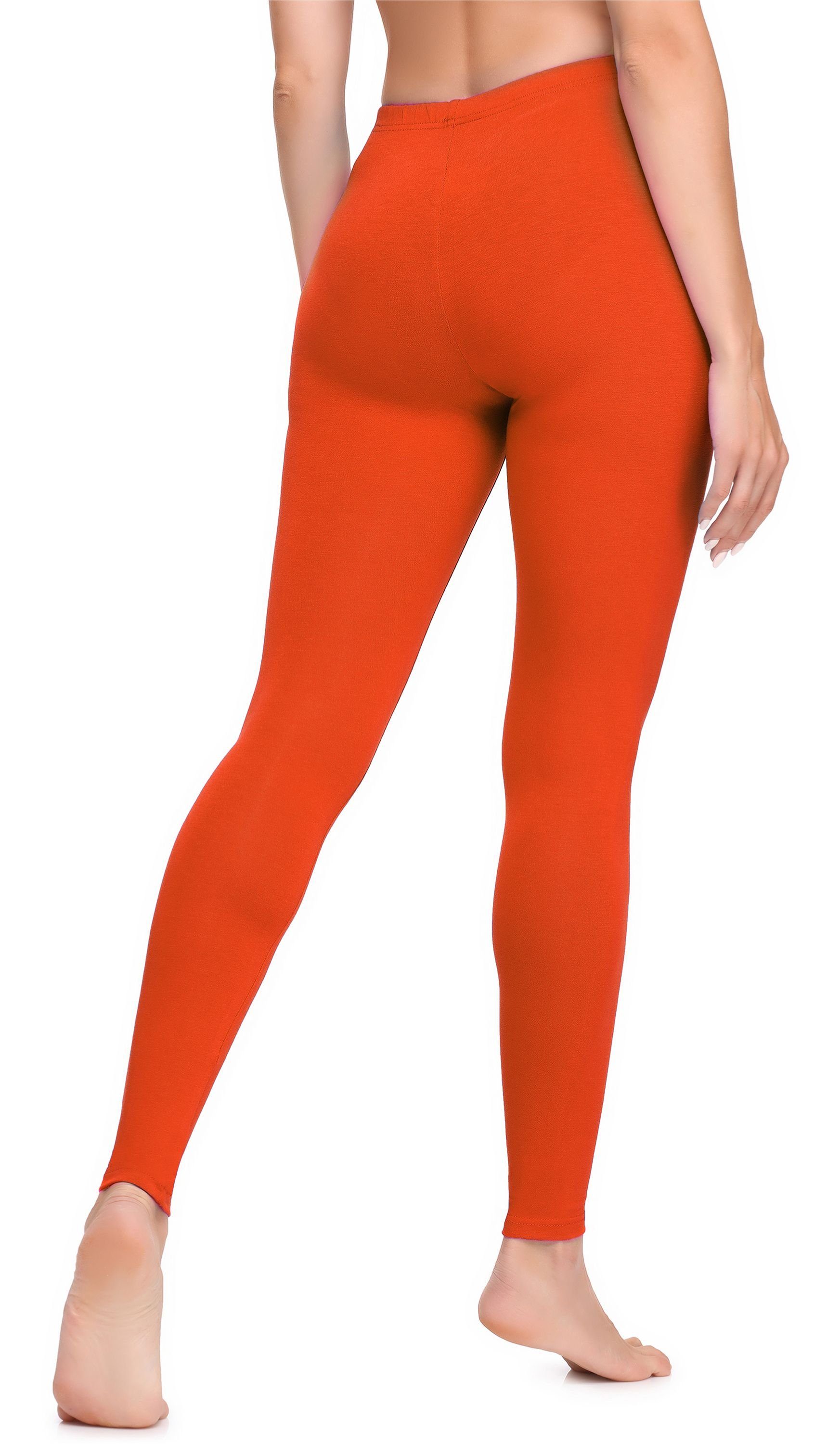 Ladeheid Baumwolle Damen Orange (1-tlg) Lange Leggings Bund Leggings aus elastischer LA40-133