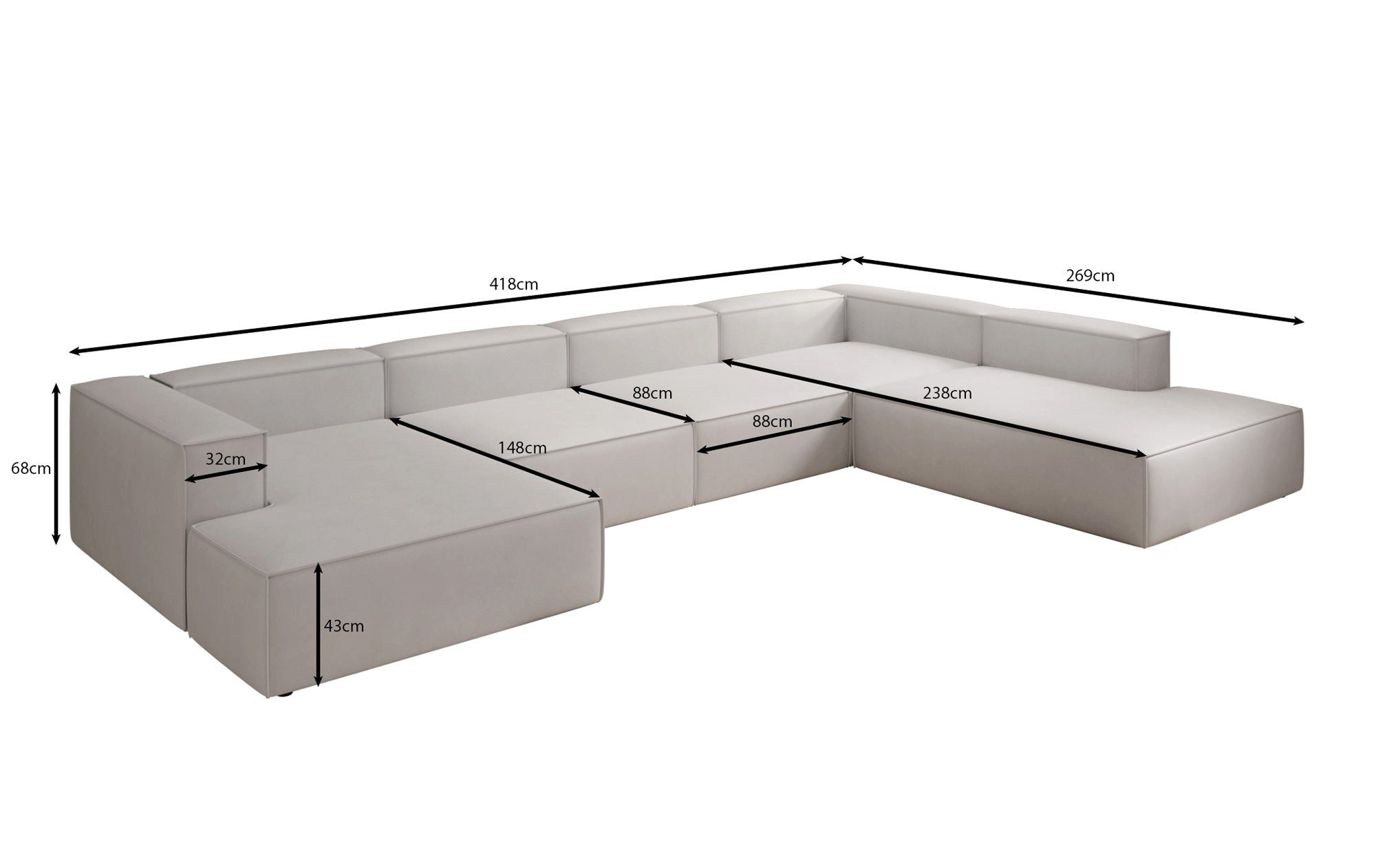 Luxusbetten24 Wohnlandschaft Designer Sofa Lesley U XXL, mit Bezug aus Echtleder