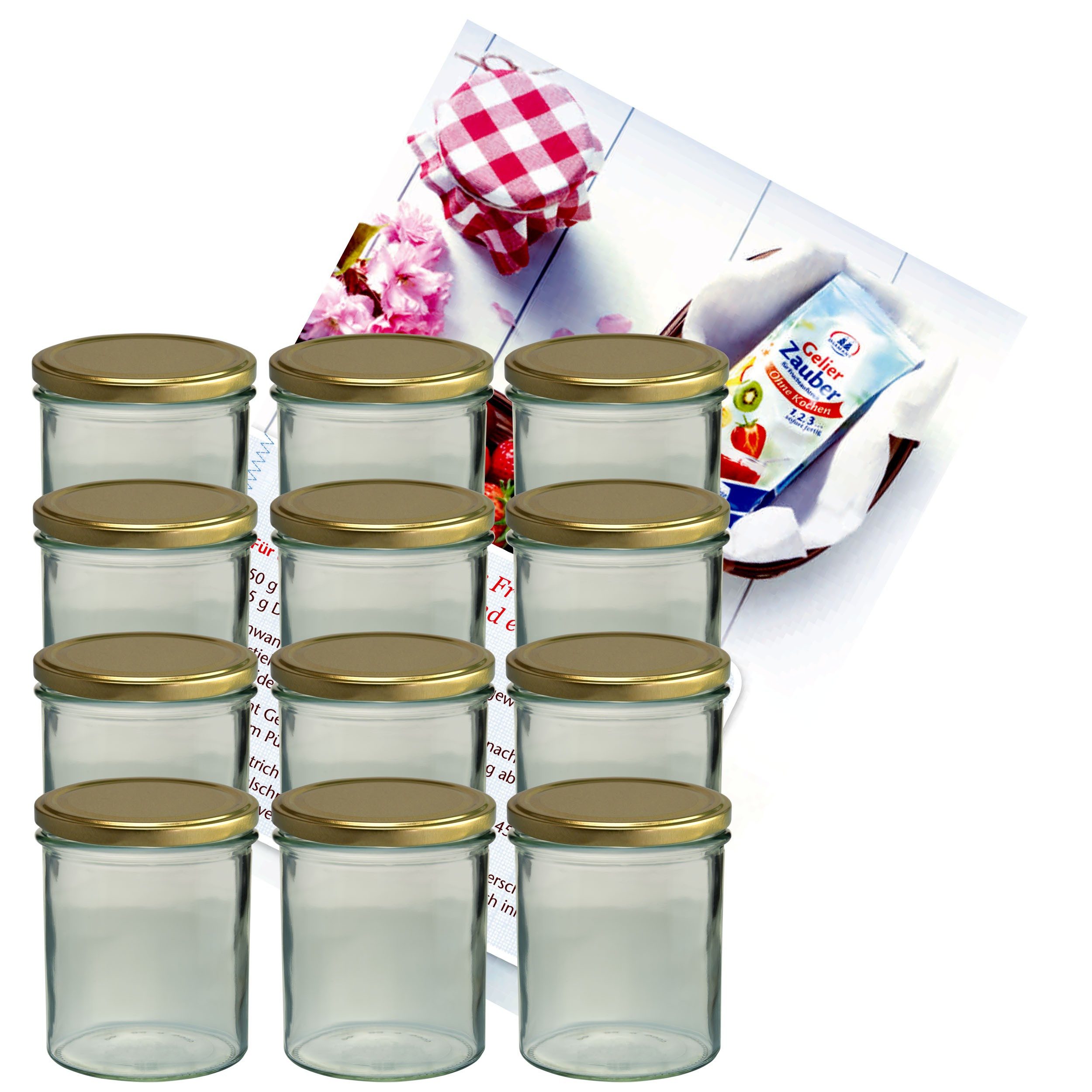 MamboCat Einmachglas 12er Set Sturzglas 350 ml Marmeladenglas To 82 goldener Deckel, Glas