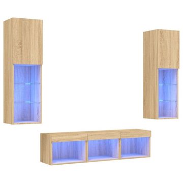 vidaXL TV-Schrank 5-tlg. Wohnwand mit LED-Beleuchtung Sonoma-Eiche Holzwerkstoff (5-St)