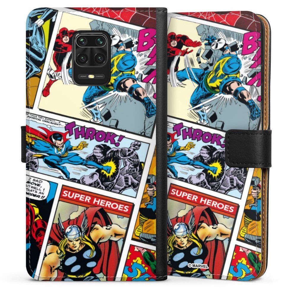 DeinDesign Handyhülle Marvel Retro Comic Blue, Xiaomi Redmi Note 9s Hülle Handy Flip Case Wallet Cover