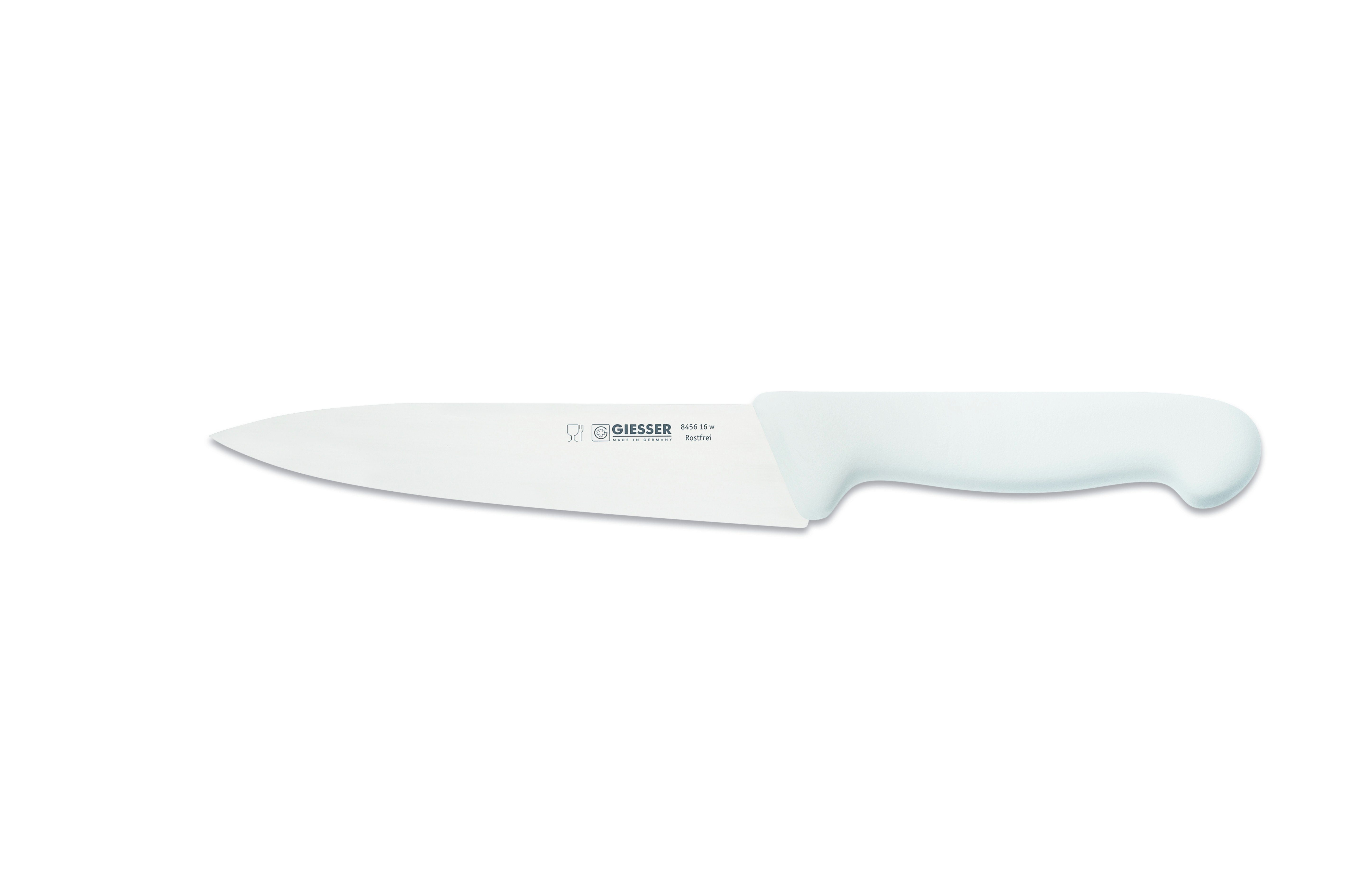 Giesser Messer Kochmesser Küchenmesser 8456, schmale, mittelspitze Klinge, scharf Handabzug, Ideal für jede Küche weiß