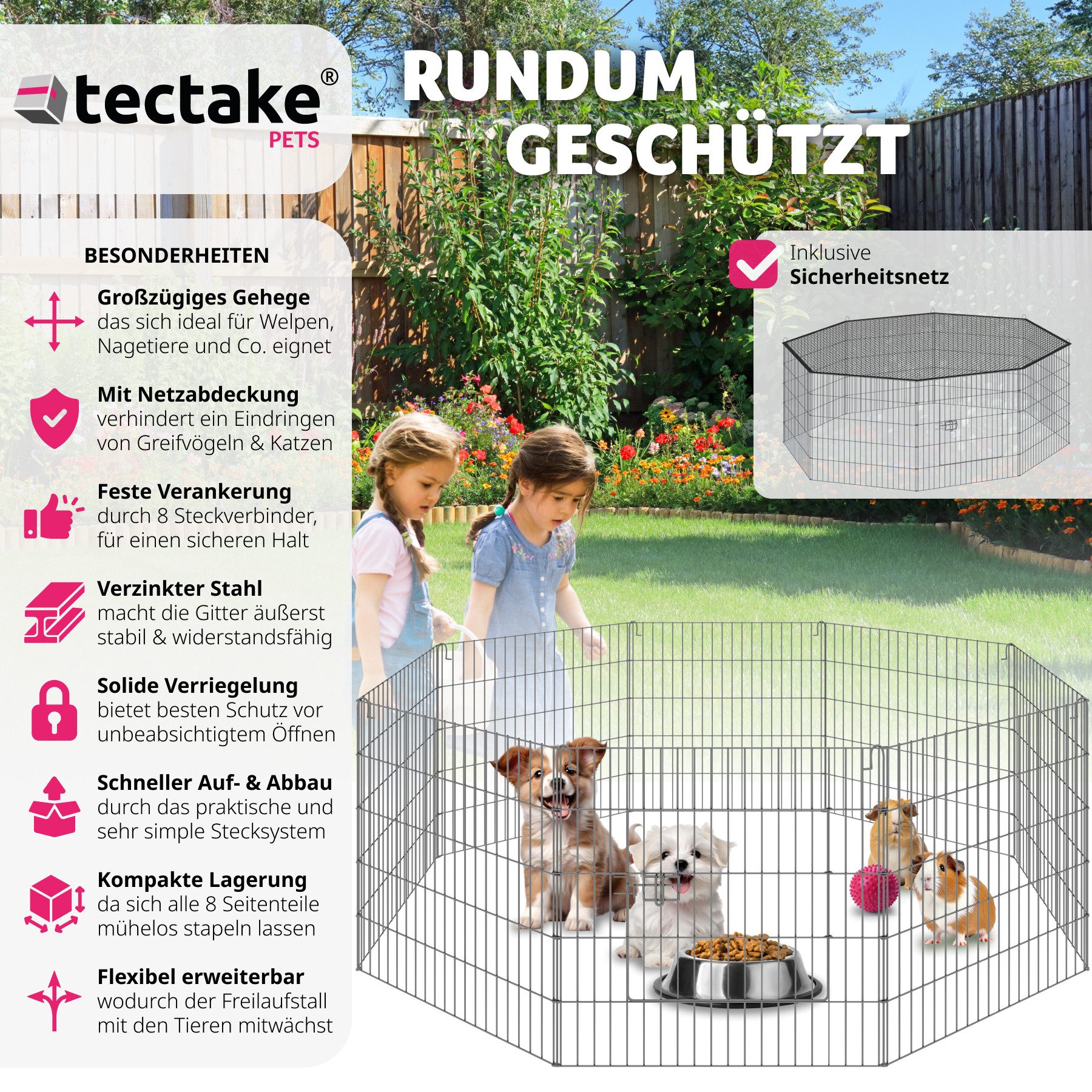 tectake Freigehege Freilaufgehege, aus 8 Gitterelementen